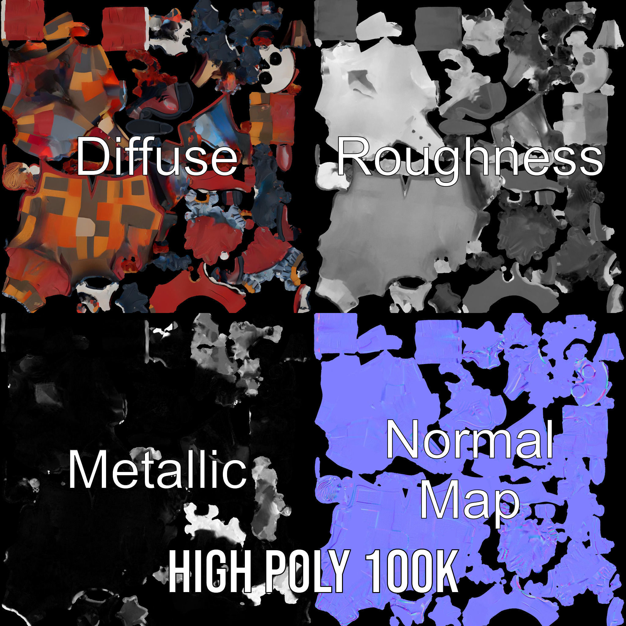 Jester Skull Character Model Rigged and Animated Low-poly 3D model_4