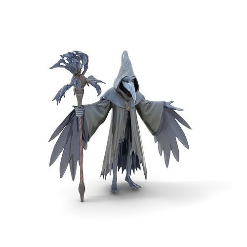 Mysterious Raven Mage Character Model Rigged and Animated Low-poly 3D model