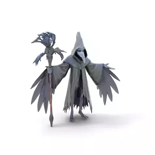 Mysterious Raven Mage Character Model Rigged and Animated Low-poly 3D model