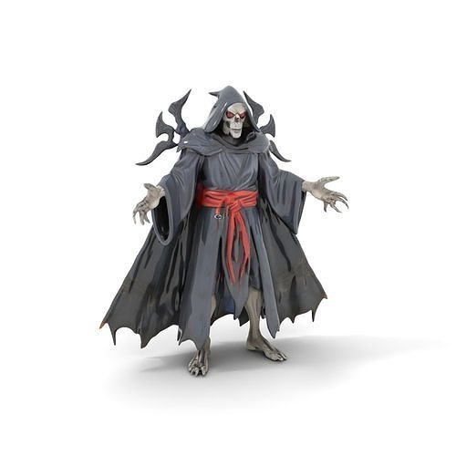 Skeletal Sorcerer with Dark Robes  Rigged and Animated Low-poly 3D model