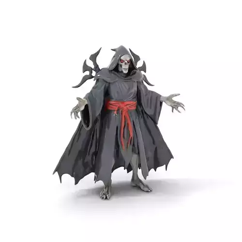 Skeletal Sorcerer with Dark Robes  Rigged and Animated Low-poly 3D model