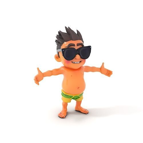 Happy Boy with Sunglasses D Model  Rigged and Animated Low-poly 3D model