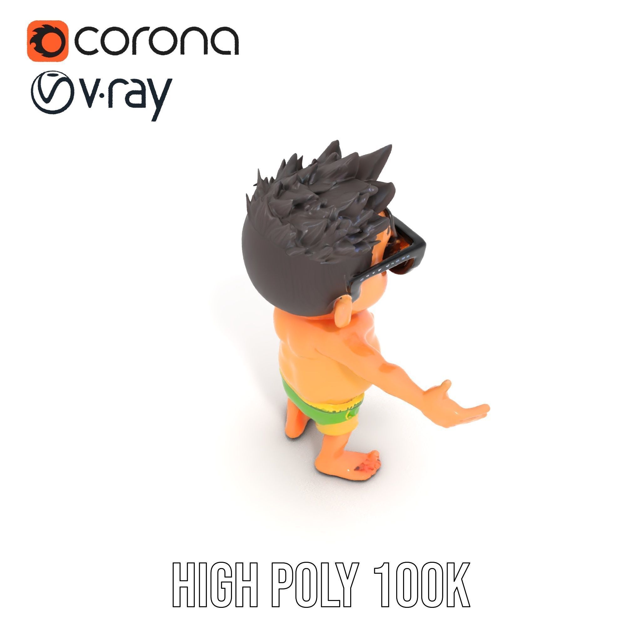 Happy Boy with Sunglasses D Model  Rigged and Animated Low-poly 3D model_24