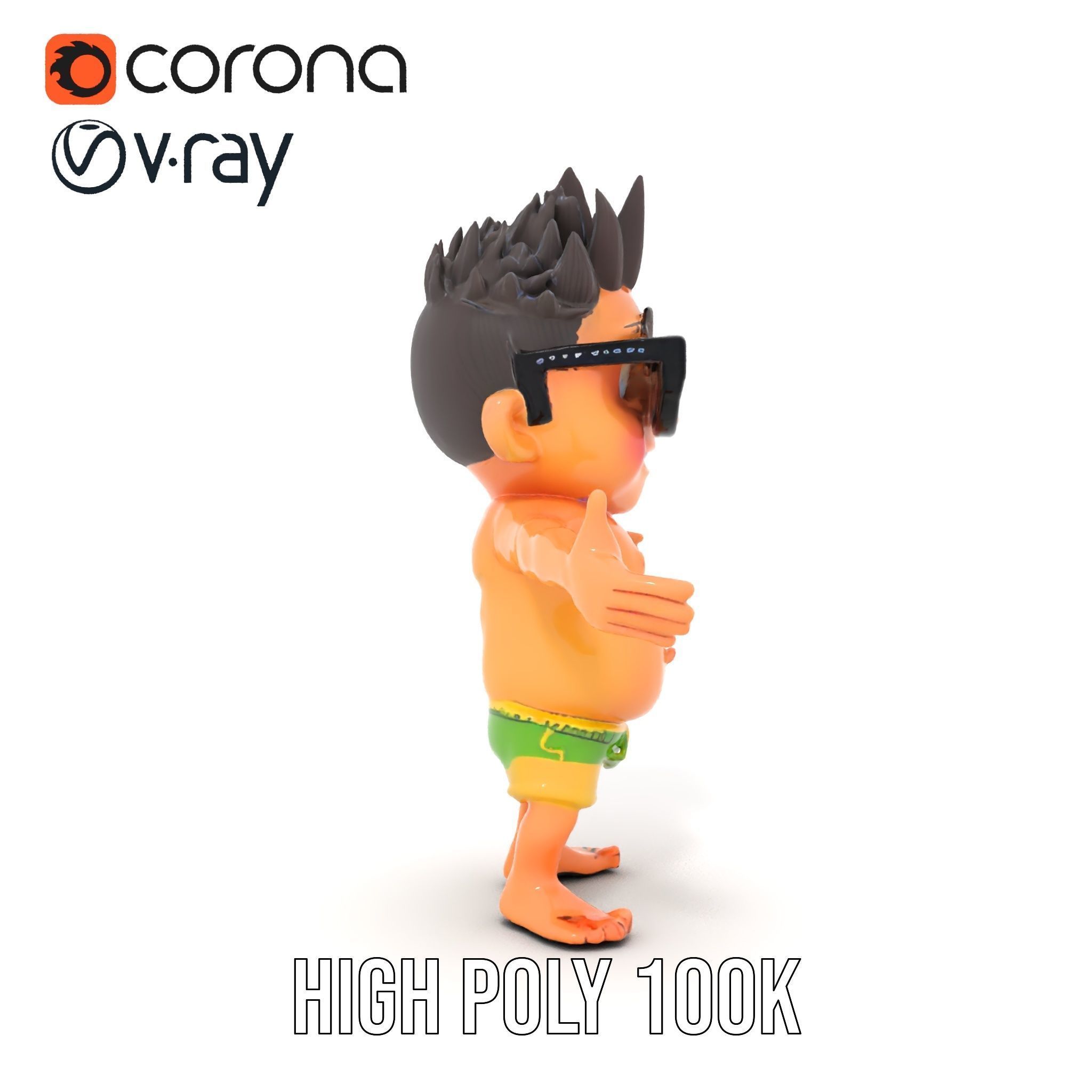 Happy Boy with Sunglasses D Model  Rigged and Animated Low-poly 3D model_21