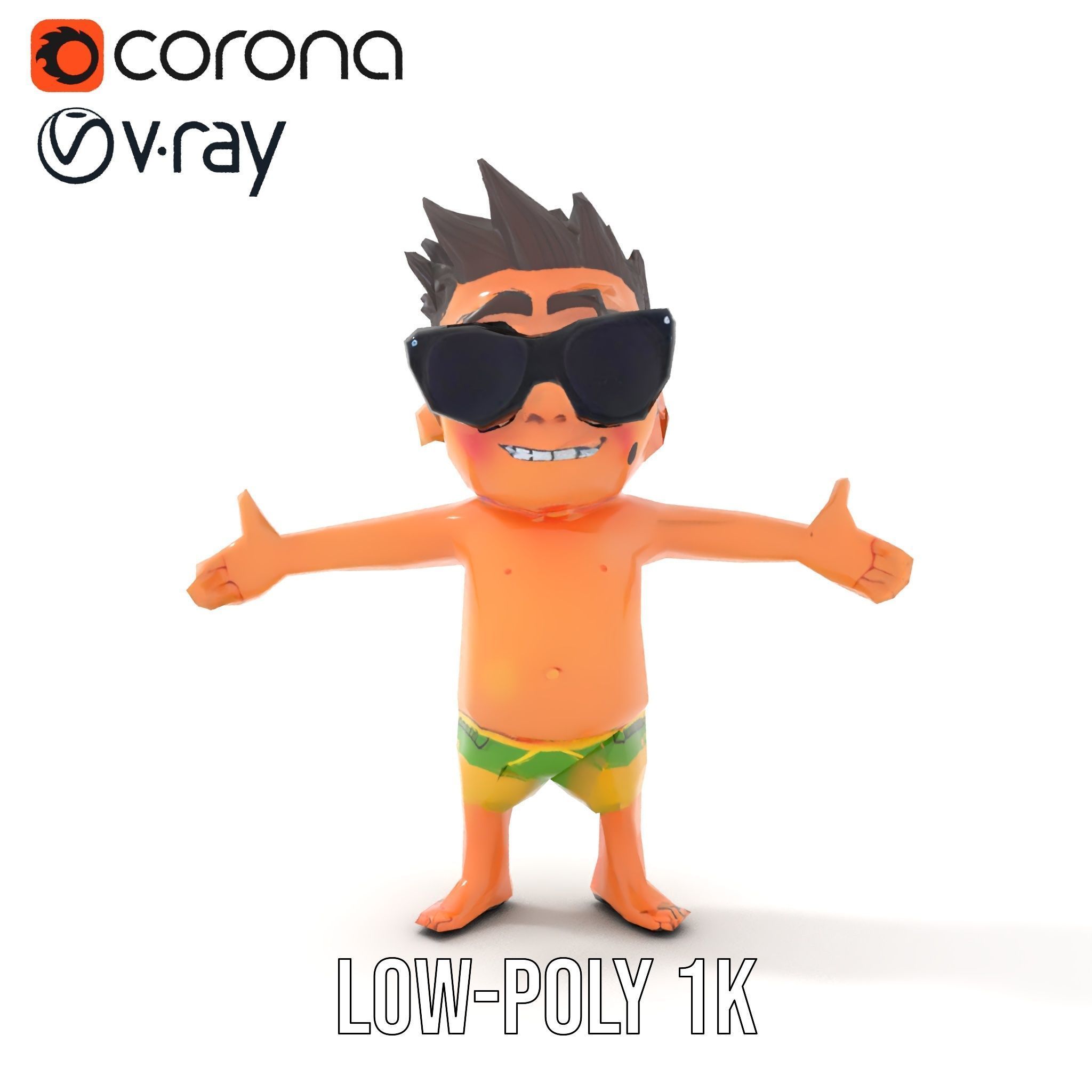 Happy Boy with Sunglasses D Model  Rigged and Animated Low-poly 3D model_10