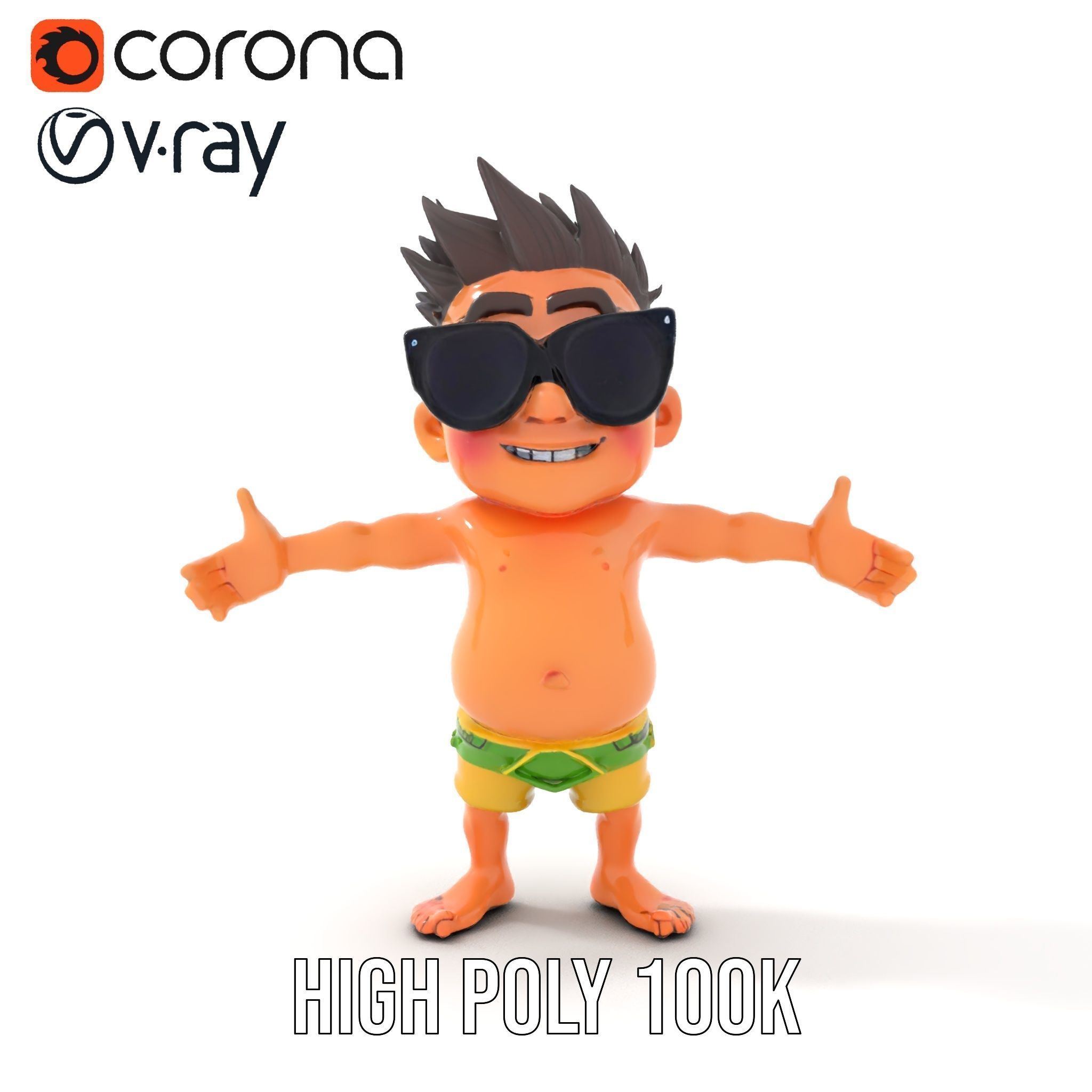 Happy Boy with Sunglasses D Model  Rigged and Animated Low-poly 3D model_32