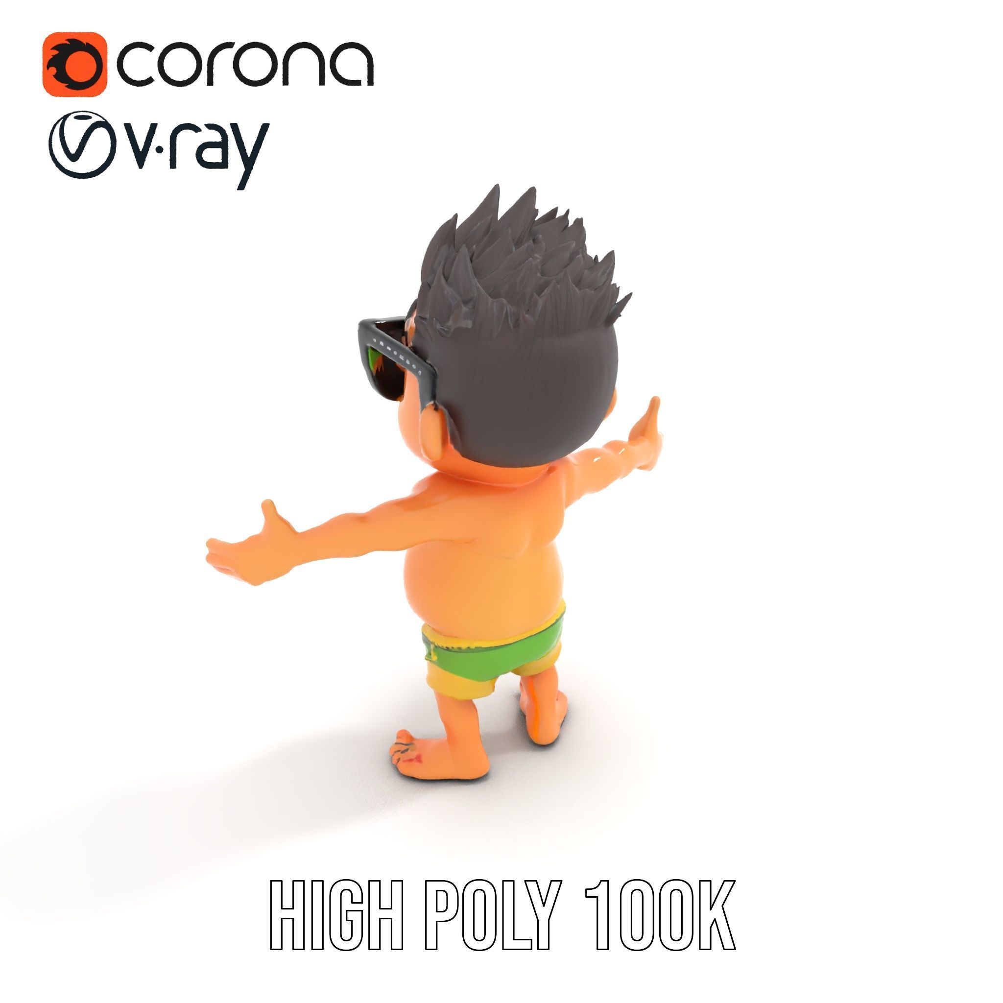 Happy Boy with Sunglasses D Model  Rigged and Animated Low-poly 3D model_16