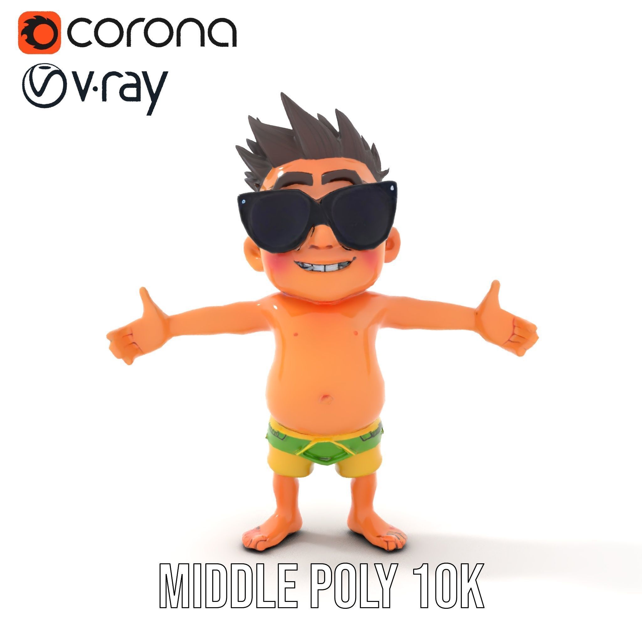 Happy Boy with Sunglasses D Model  Rigged and Animated Low-poly 3D model_22
