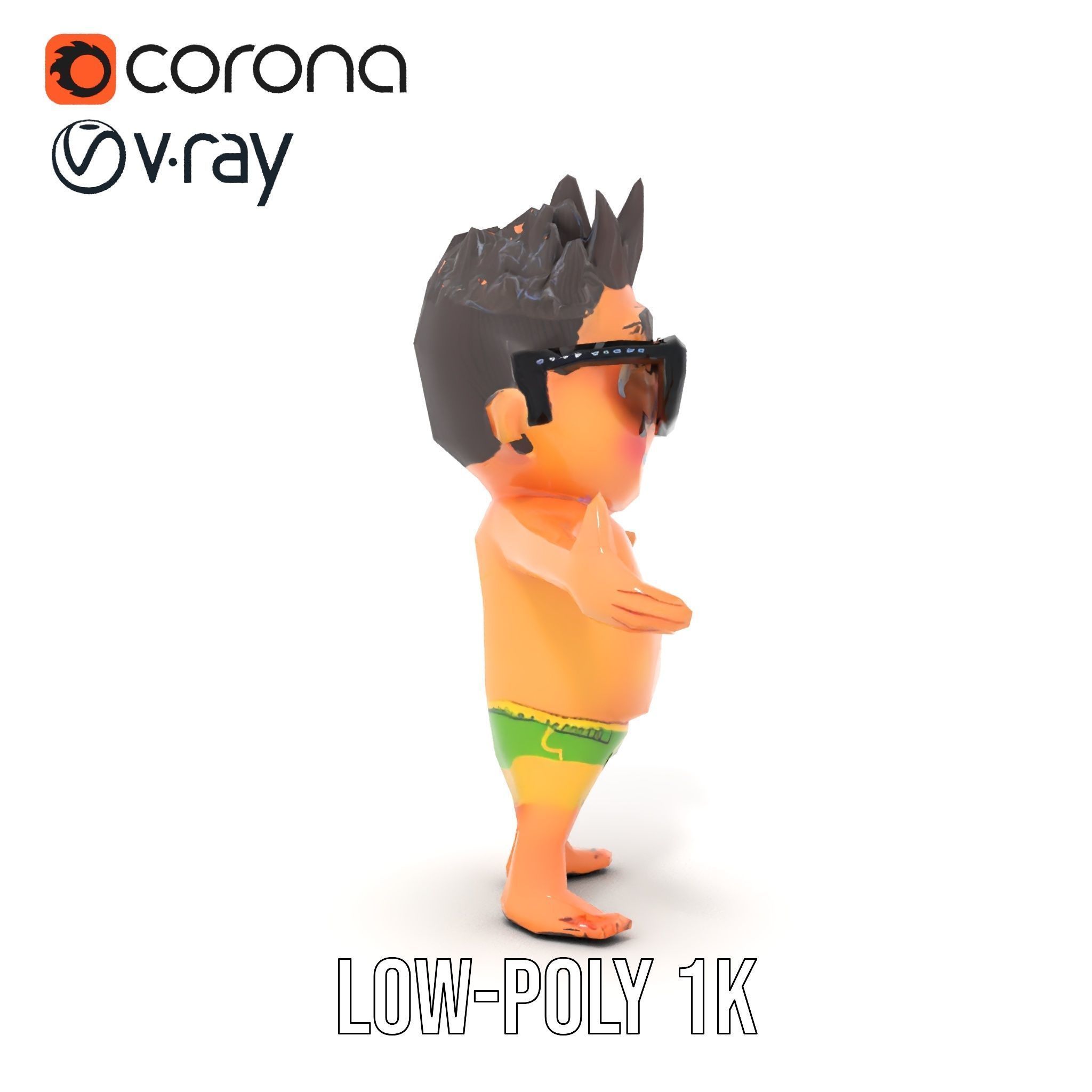 Happy Boy with Sunglasses D Model  Rigged and Animated Low-poly 3D model_26