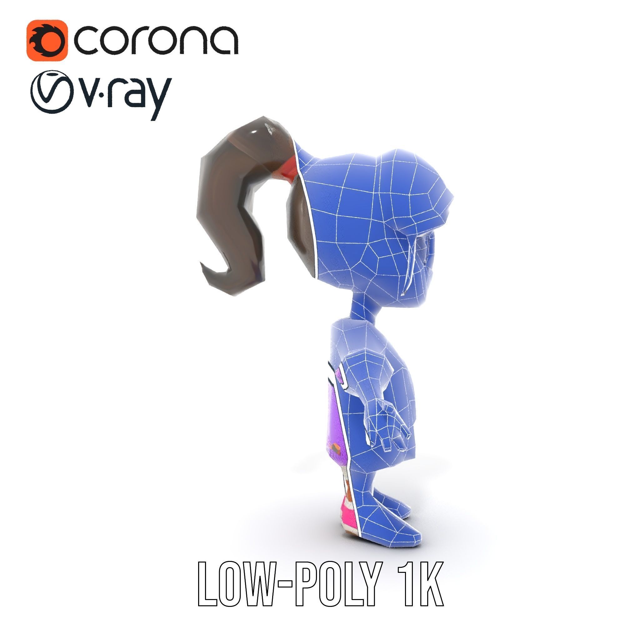 D Female Child Model with Glasses in Purple Outfit Rigged and... Low-poly 3D model_29