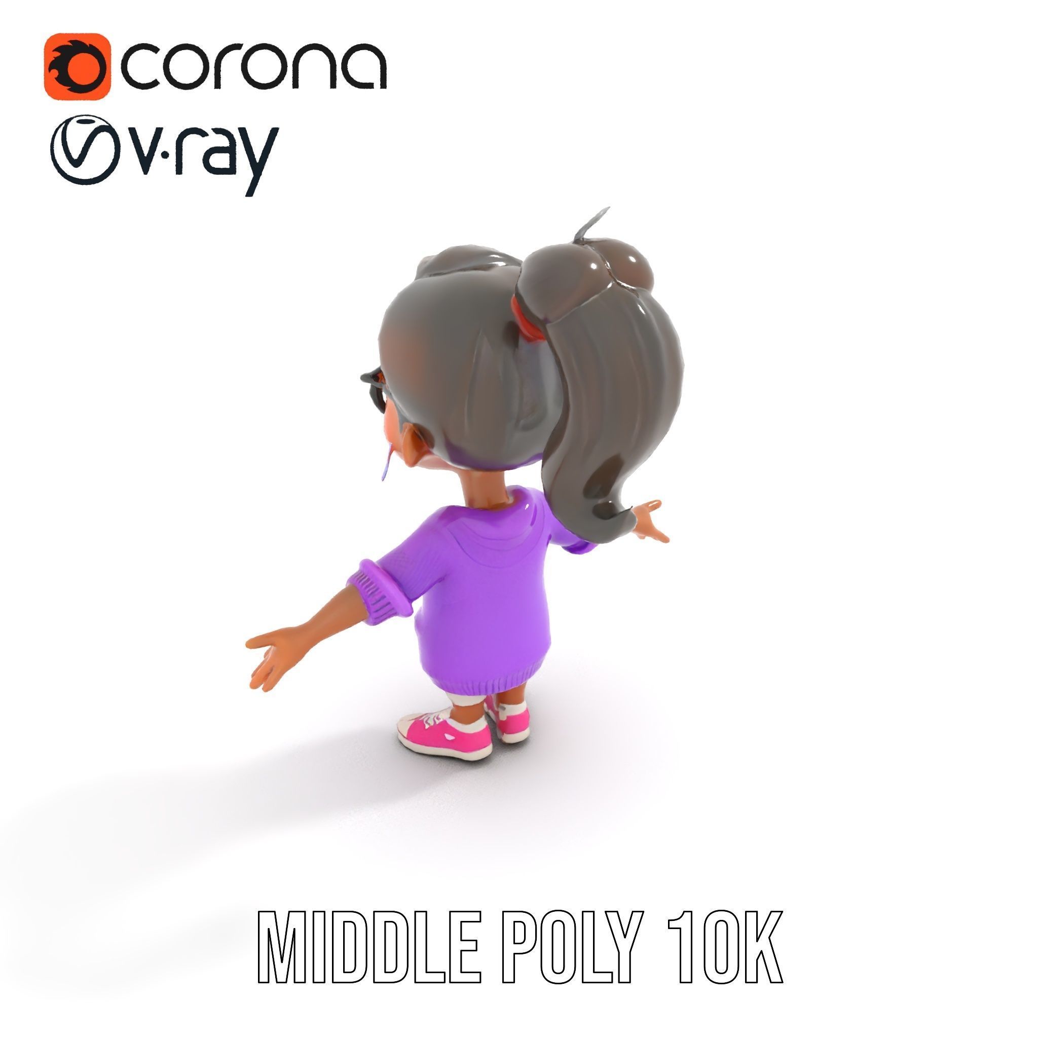 D Female Child Model with Glasses in Purple Outfit Rigged and... Low-poly 3D model_19