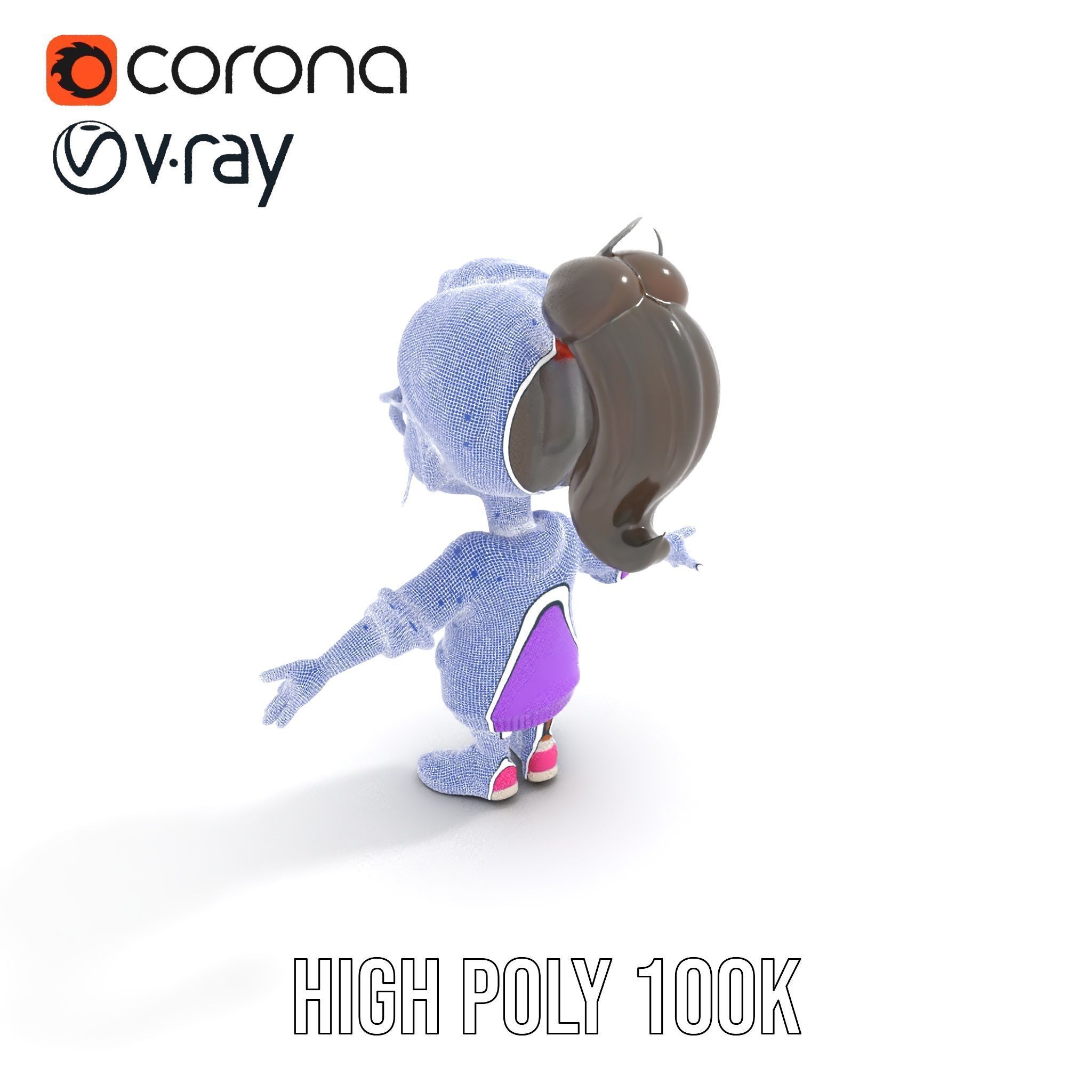 D Female Child Model with Glasses in Purple Outfit Rigged and... Low-poly 3D model_36