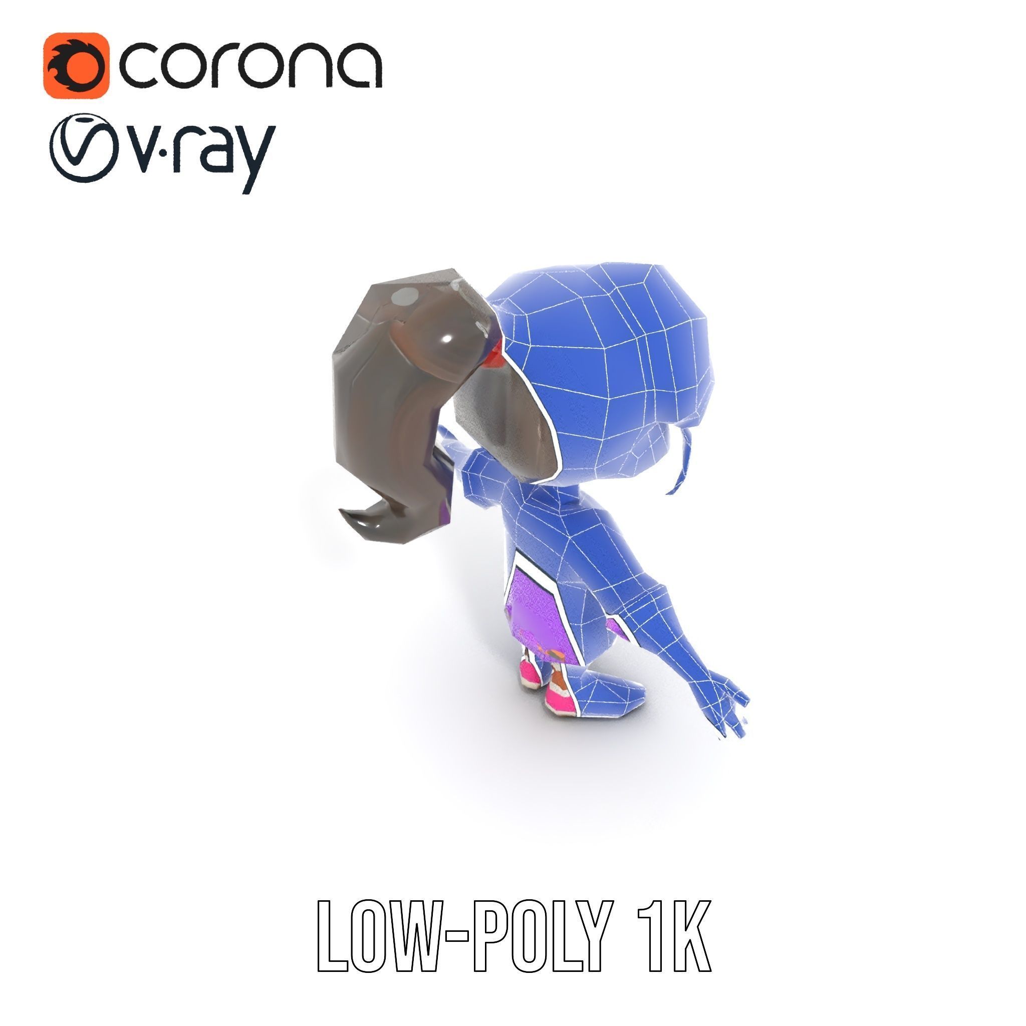 D Female Child Model with Glasses in Purple Outfit Rigged and... Low-poly 3D model_12