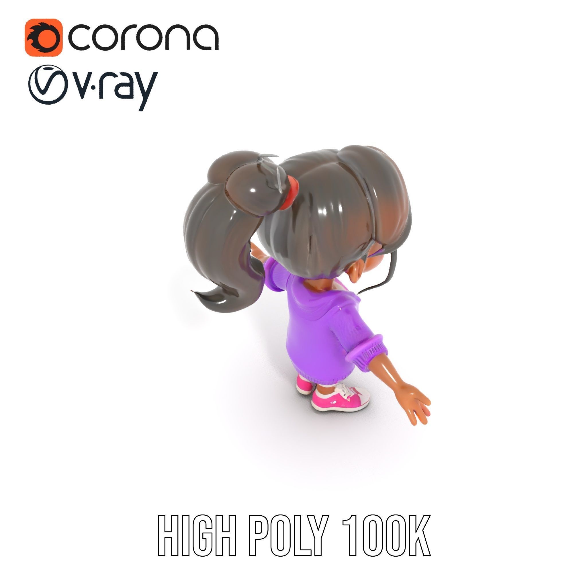 D Female Child Model with Glasses in Purple Outfit Rigged and... Low-poly 3D model_18