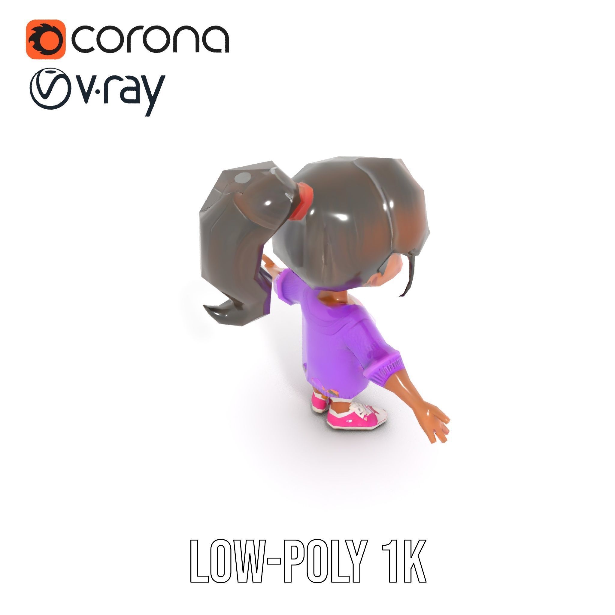 D Female Child Model with Glasses in Purple Outfit Rigged and... Low-poly 3D model_20