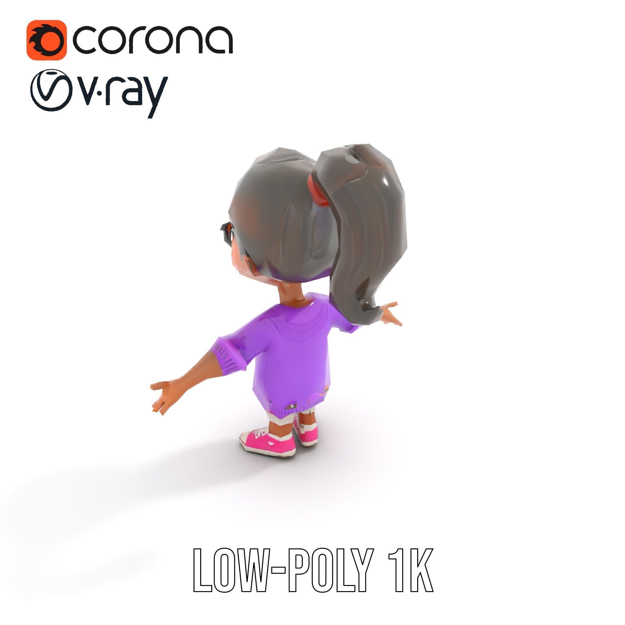 D Female Child Model with Glasses in Purple Outfit Rigged and... Low-poly 3D model_10