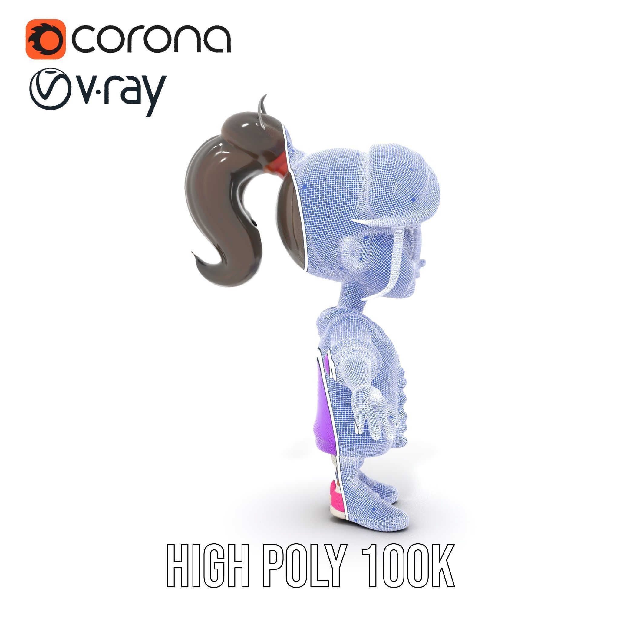 D Female Child Model with Glasses in Purple Outfit Rigged and... Low-poly 3D model_34