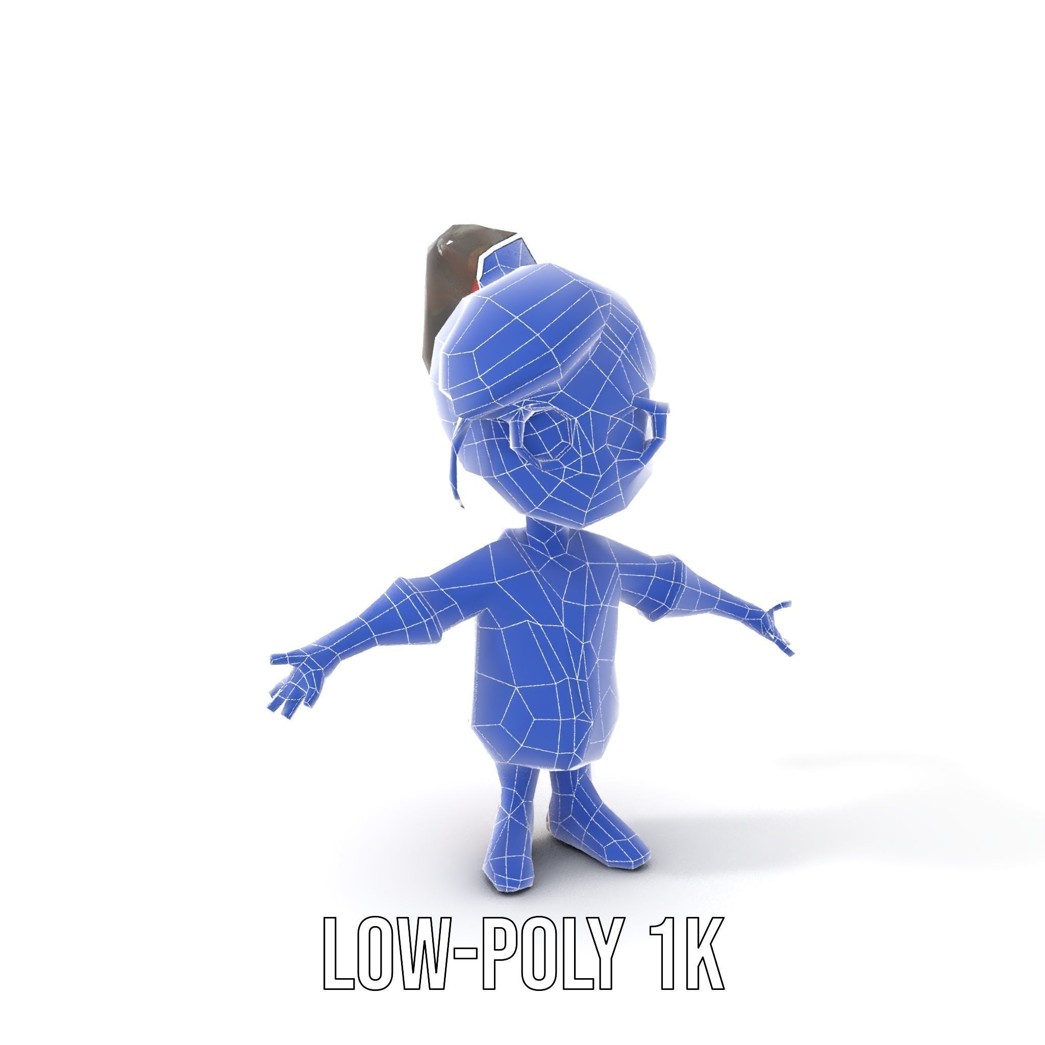 D Female Child Model with Glasses in Purple Outfit Rigged and... Low-poly 3D model_17
