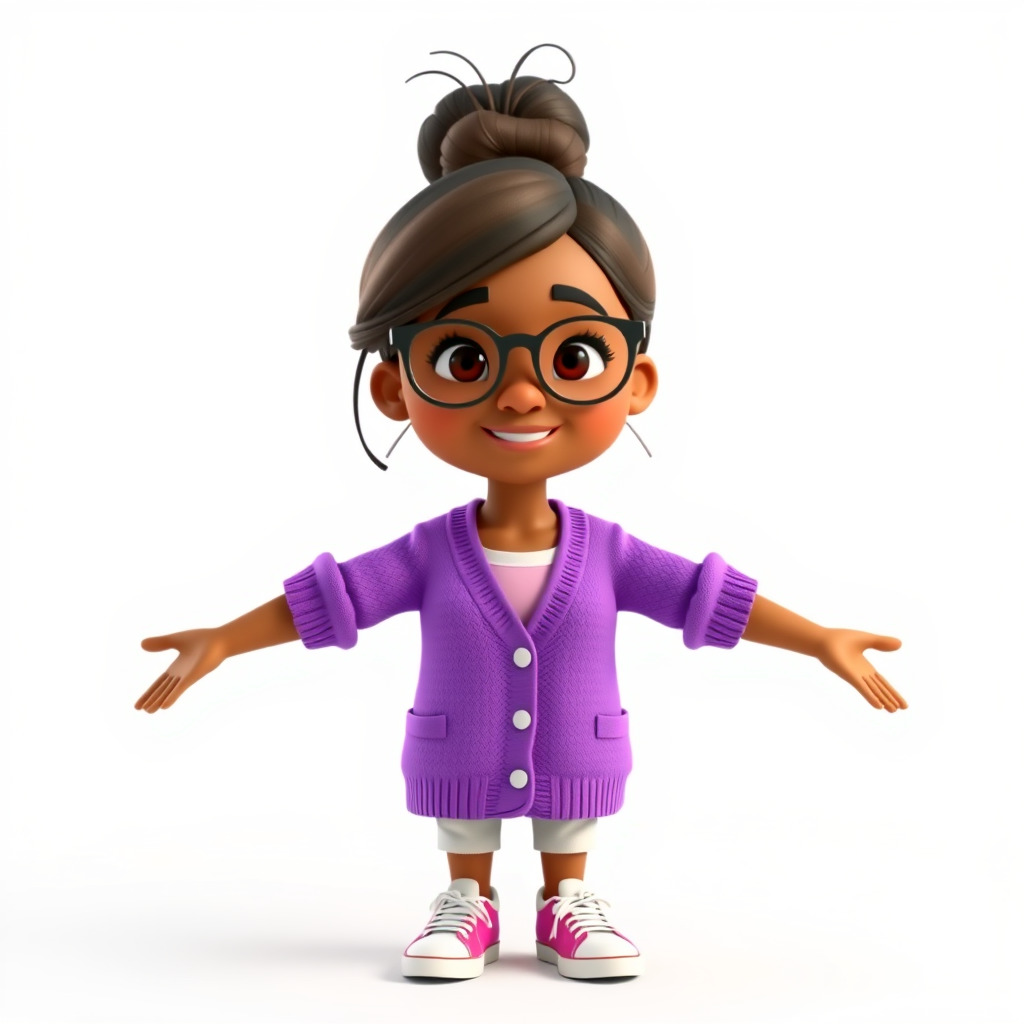 D Female Child Model with Glasses in Purple Outfit Rigged and... Low-poly 3D model_3
