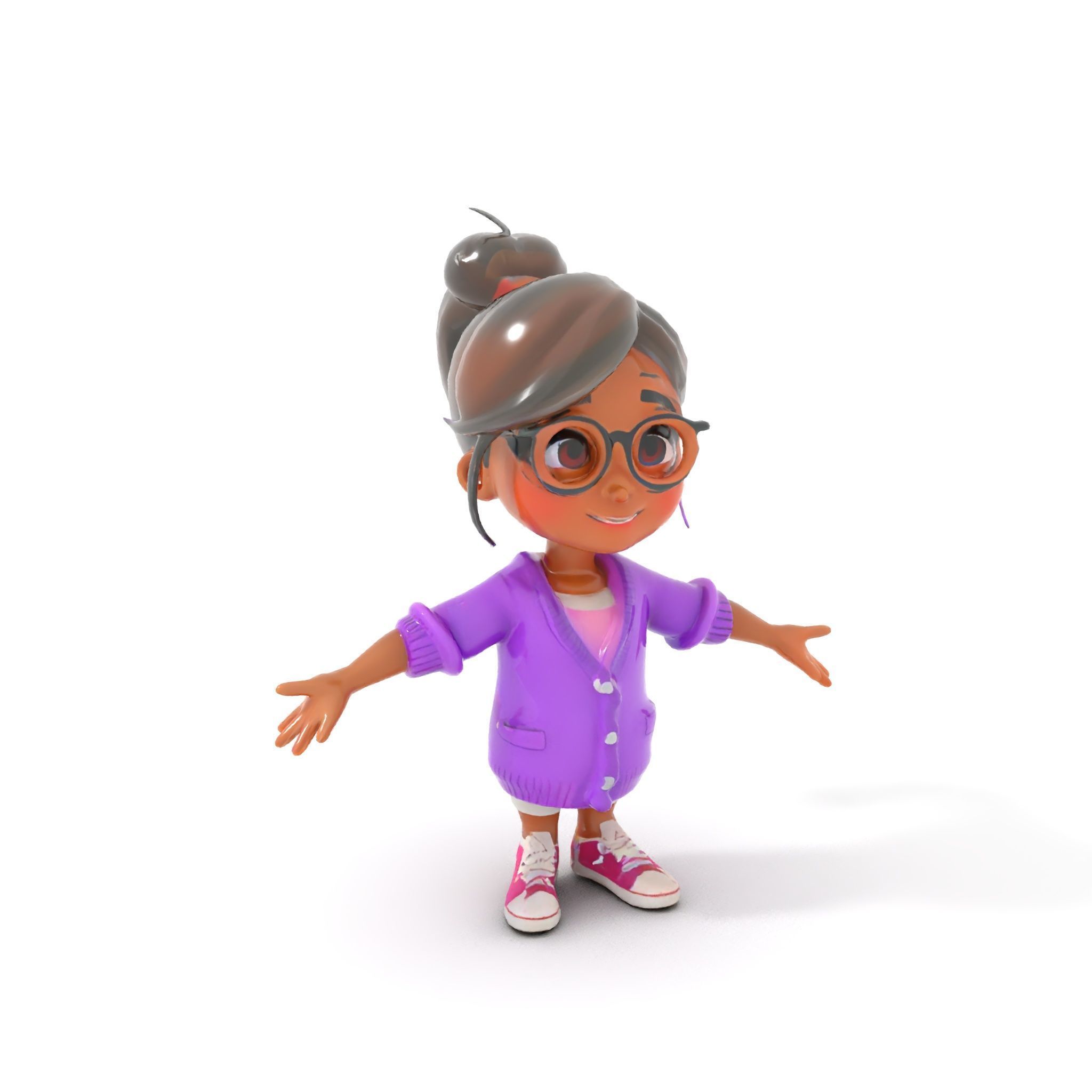 D Female Child Model with Glasses in Purple Outfit Rigged and... Low-poly 3D model_11