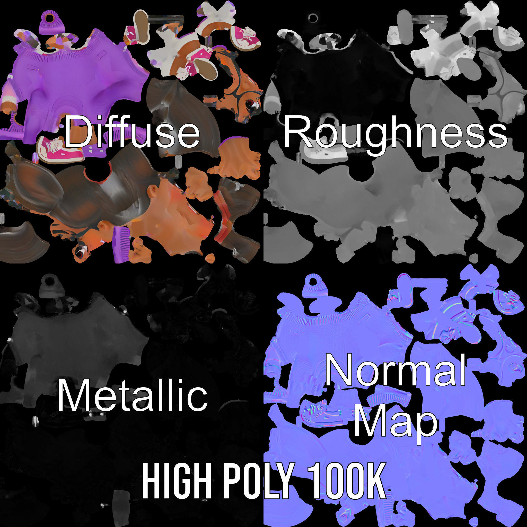 D Female Child Model with Glasses in Purple Outfit Rigged and... Low-poly 3D model_4