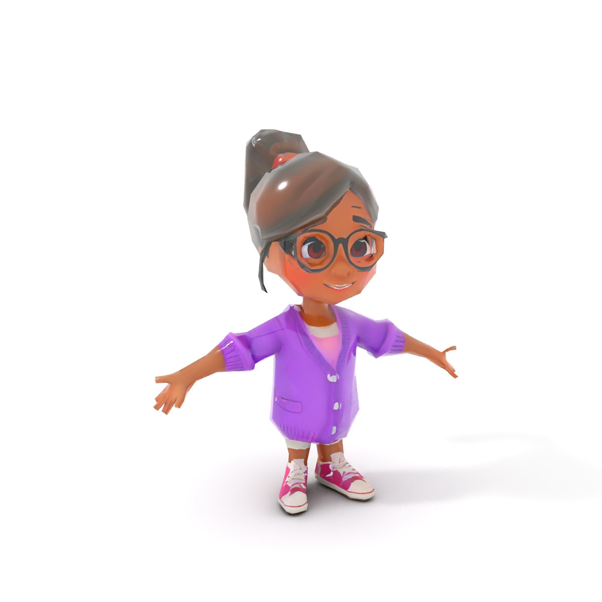 D Female Child Model with Glasses in Purple Outfit Rigged and... Low-poly 3D model_15