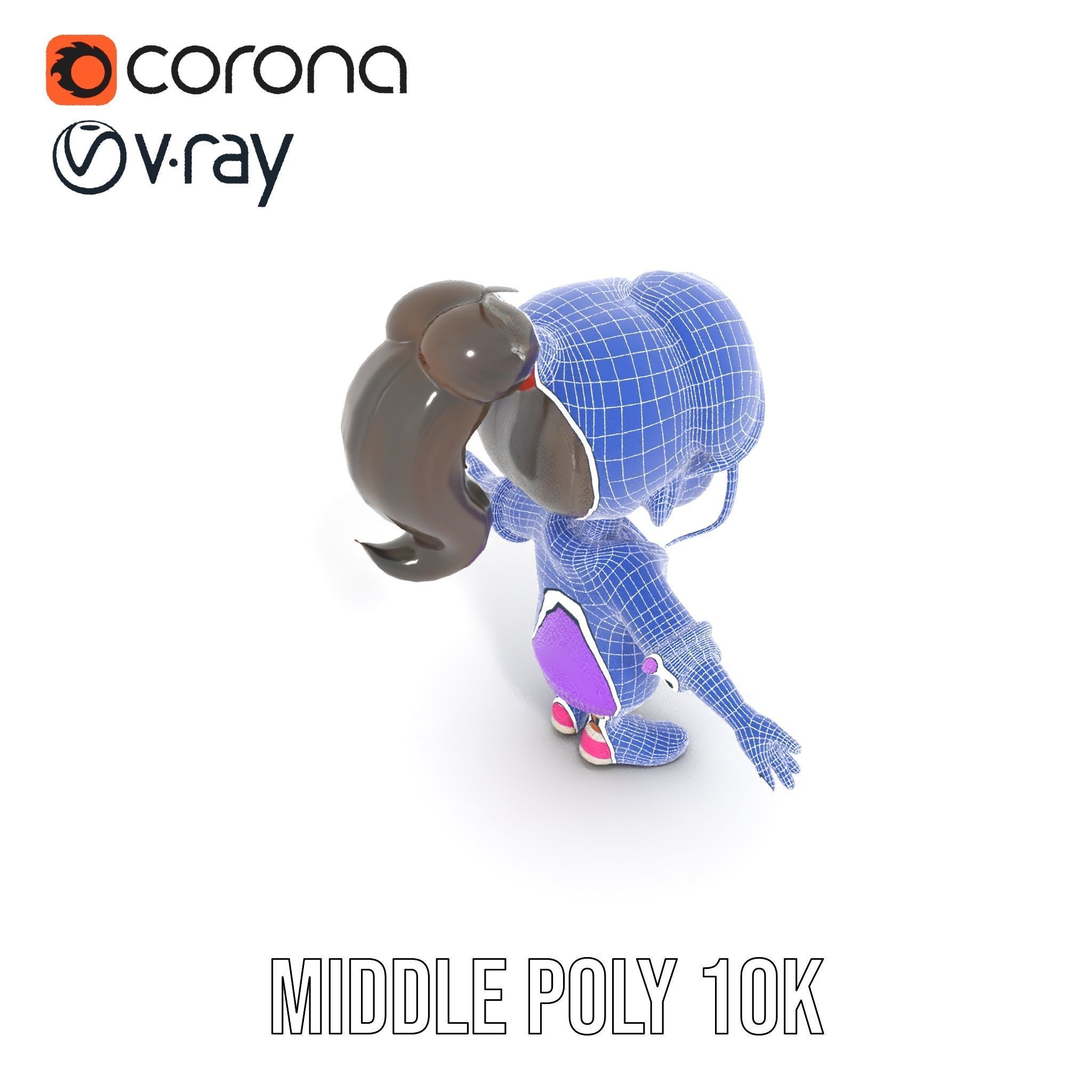 D Female Child Model with Glasses in Purple Outfit Rigged and... Low-poly 3D model_14