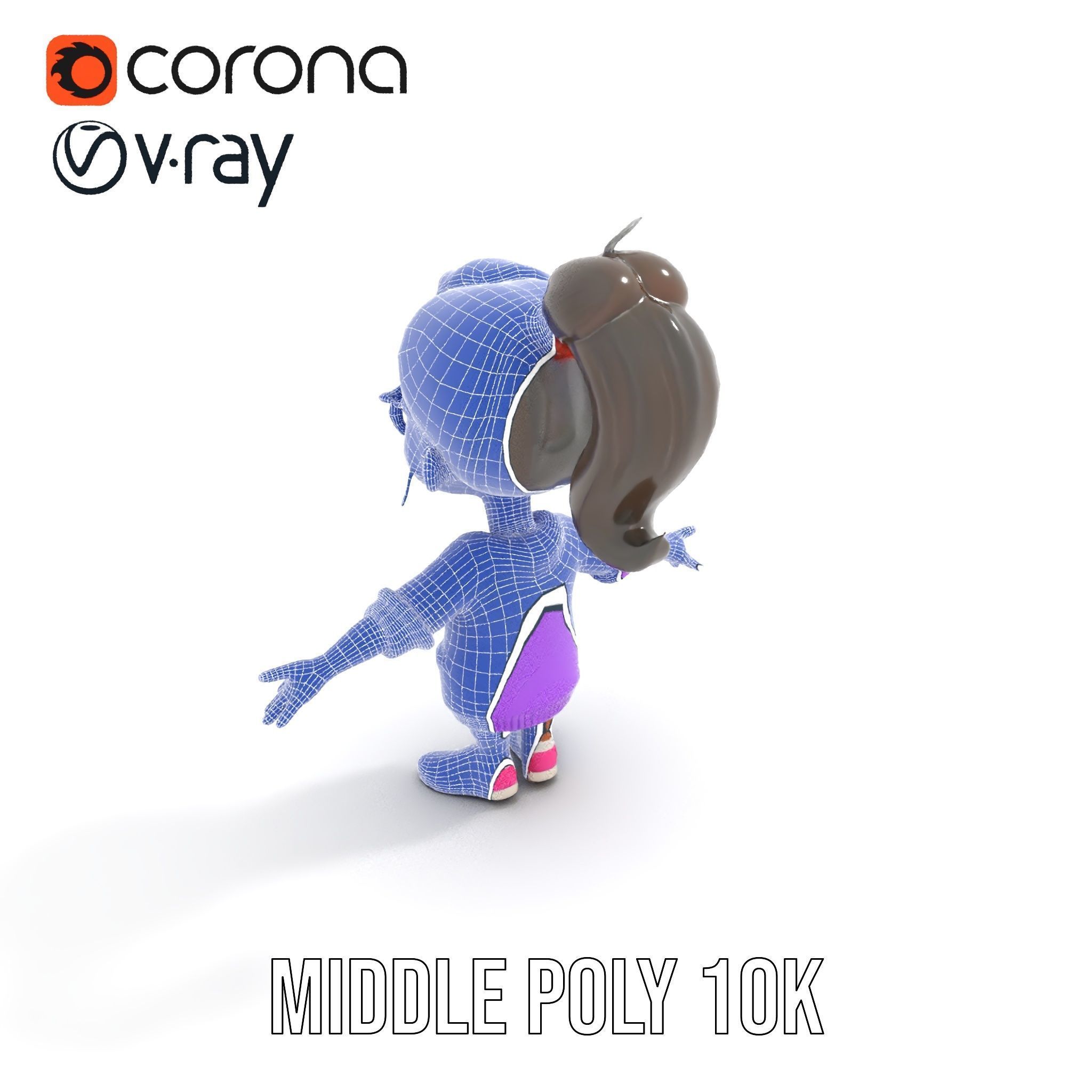 D Female Child Model with Glasses in Purple Outfit Rigged and... Low-poly 3D model_28