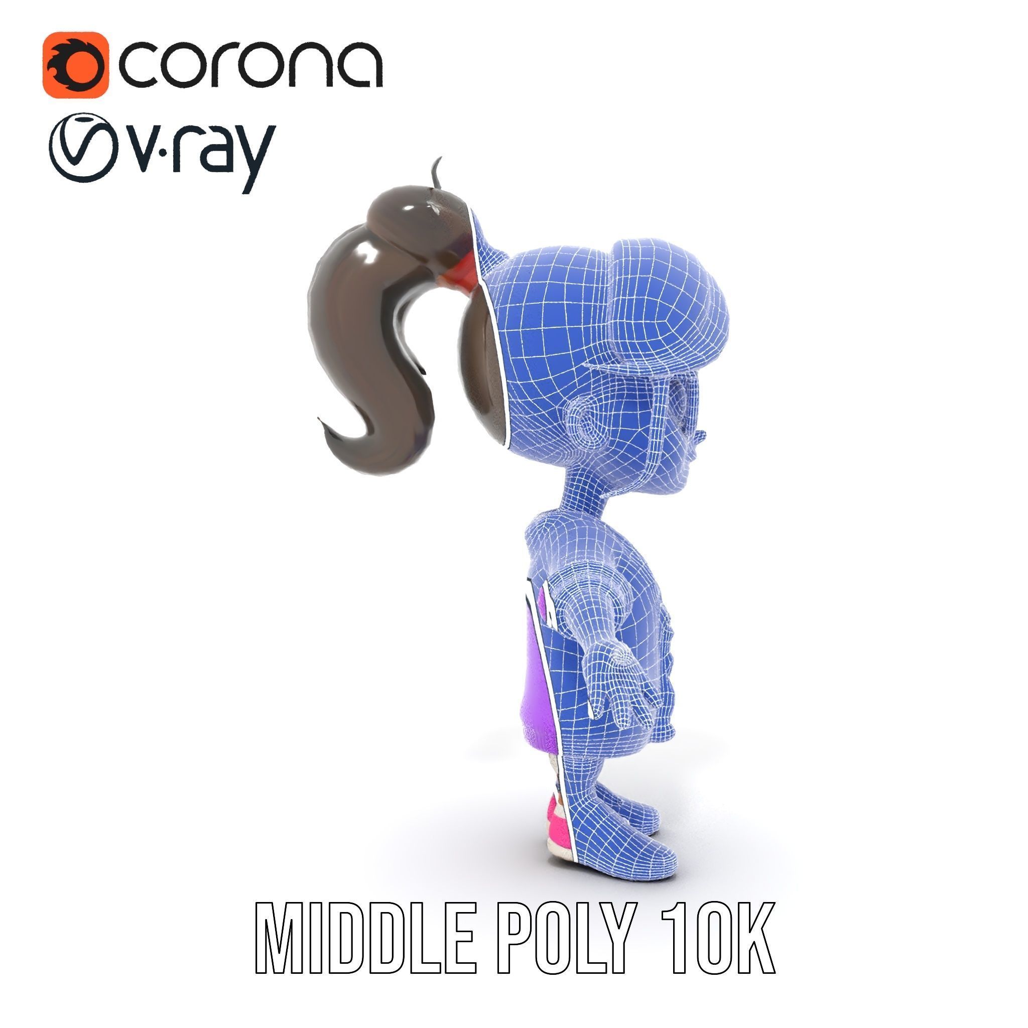 D Female Child Model with Glasses in Purple Outfit Rigged and... Low-poly 3D model_35