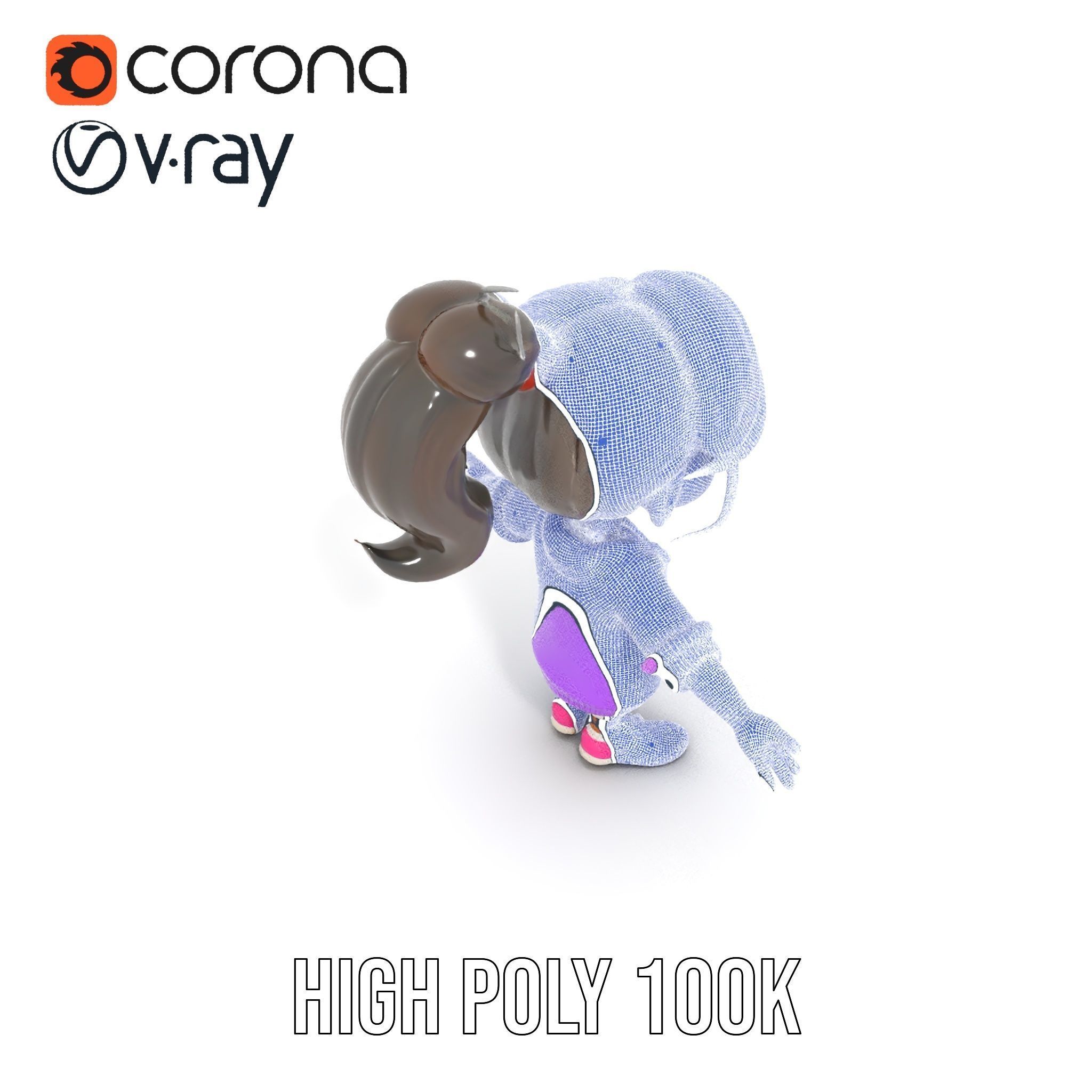 D Female Child Model with Glasses in Purple Outfit Rigged and... Low-poly 3D model_37