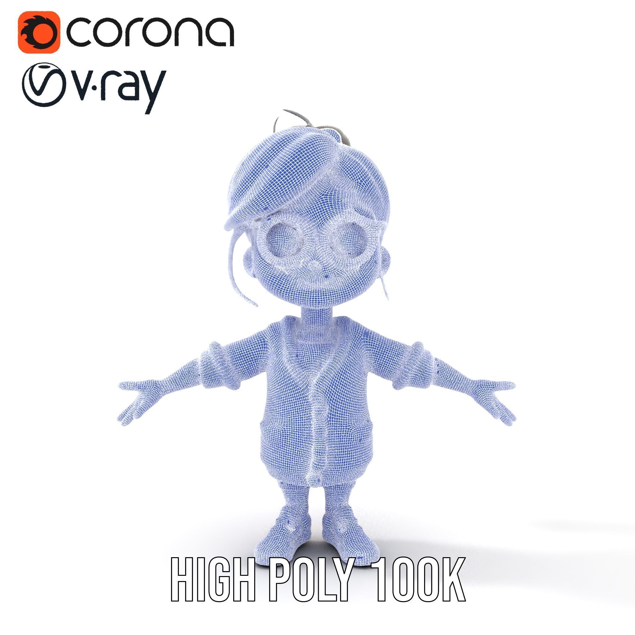 D Female Child Model with Glasses in Purple Outfit Rigged and... Low-poly 3D model_32