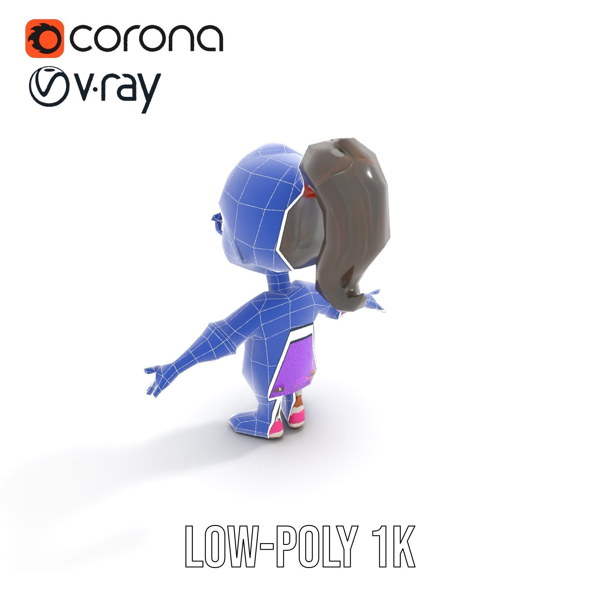 D Female Child Model with Glasses in Purple Outfit Rigged and... Low-poly 3D model_8