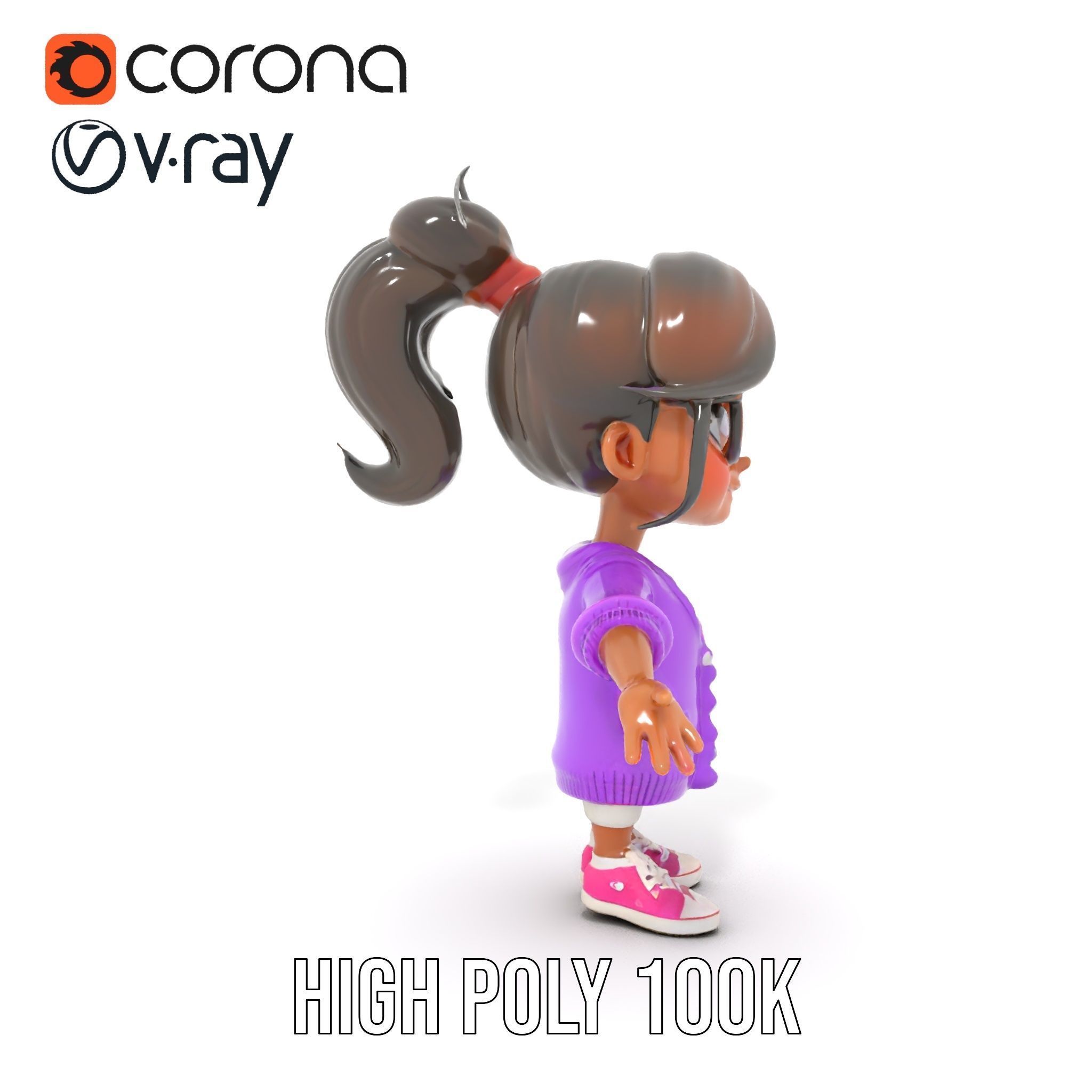D Female Child Model with Glasses in Purple Outfit Rigged and... Low-poly 3D model_24