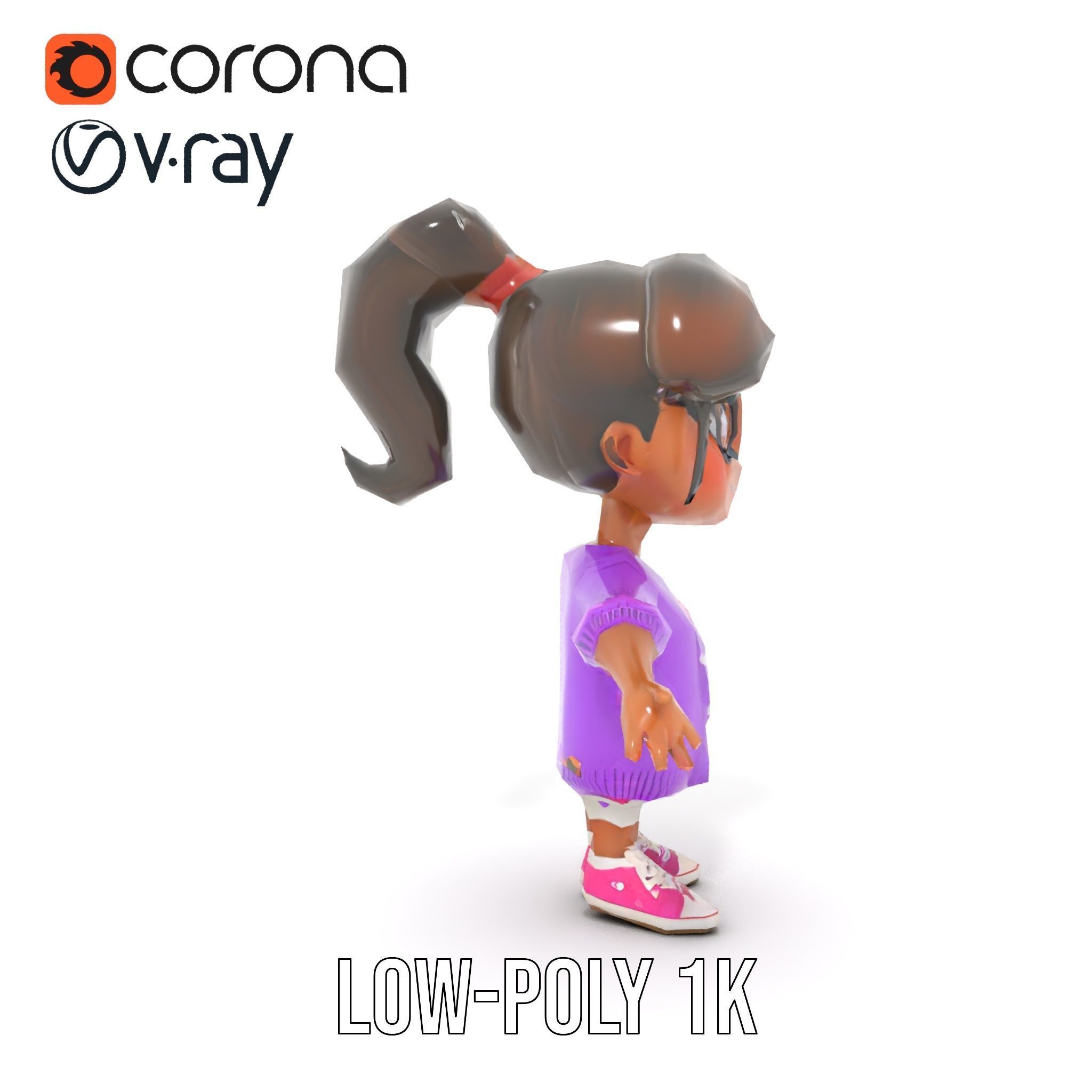 D Female Child Model with Glasses in Purple Outfit Rigged and... Low-poly 3D model_23