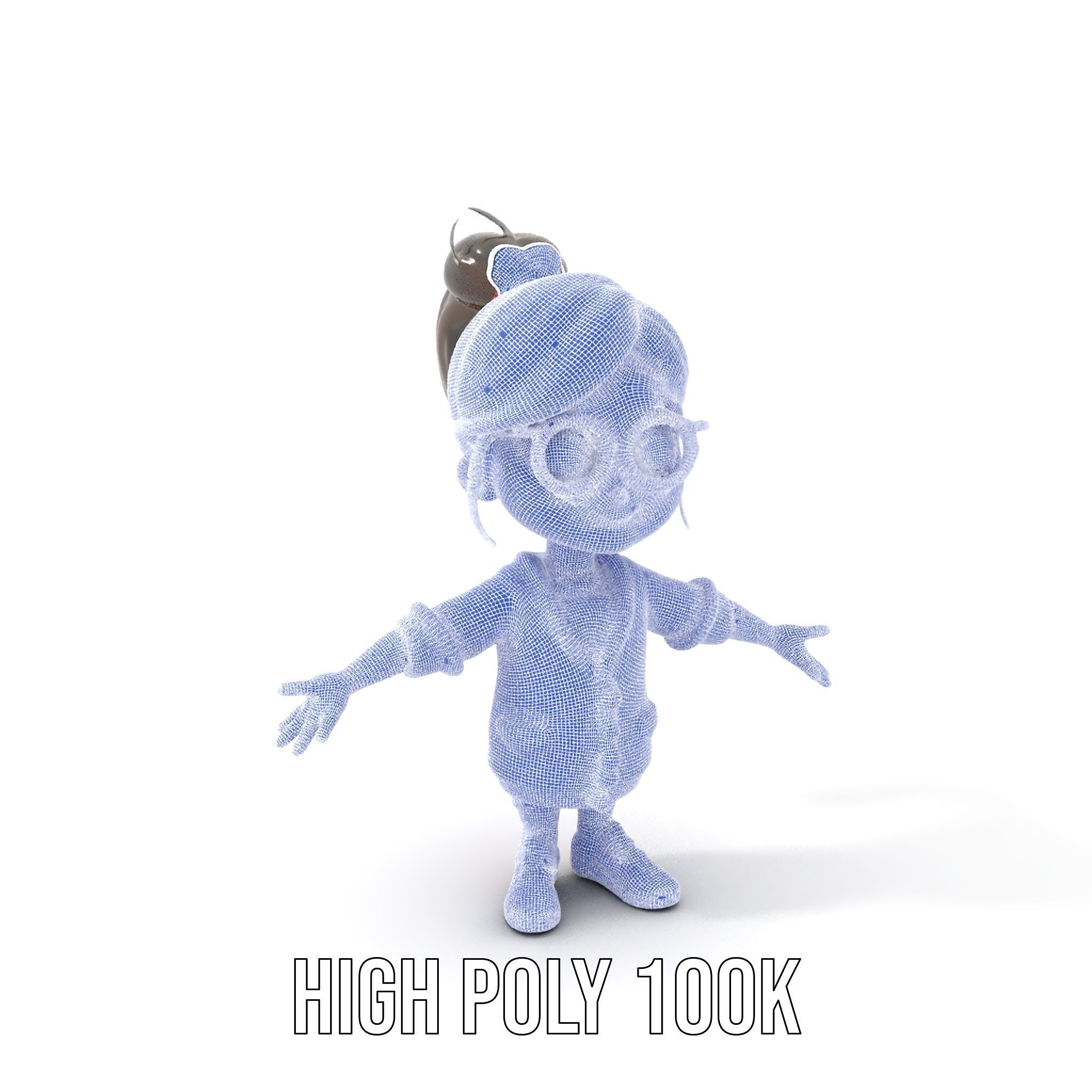 D Female Child Model with Glasses in Purple Outfit Rigged and... Low-poly 3D model_5