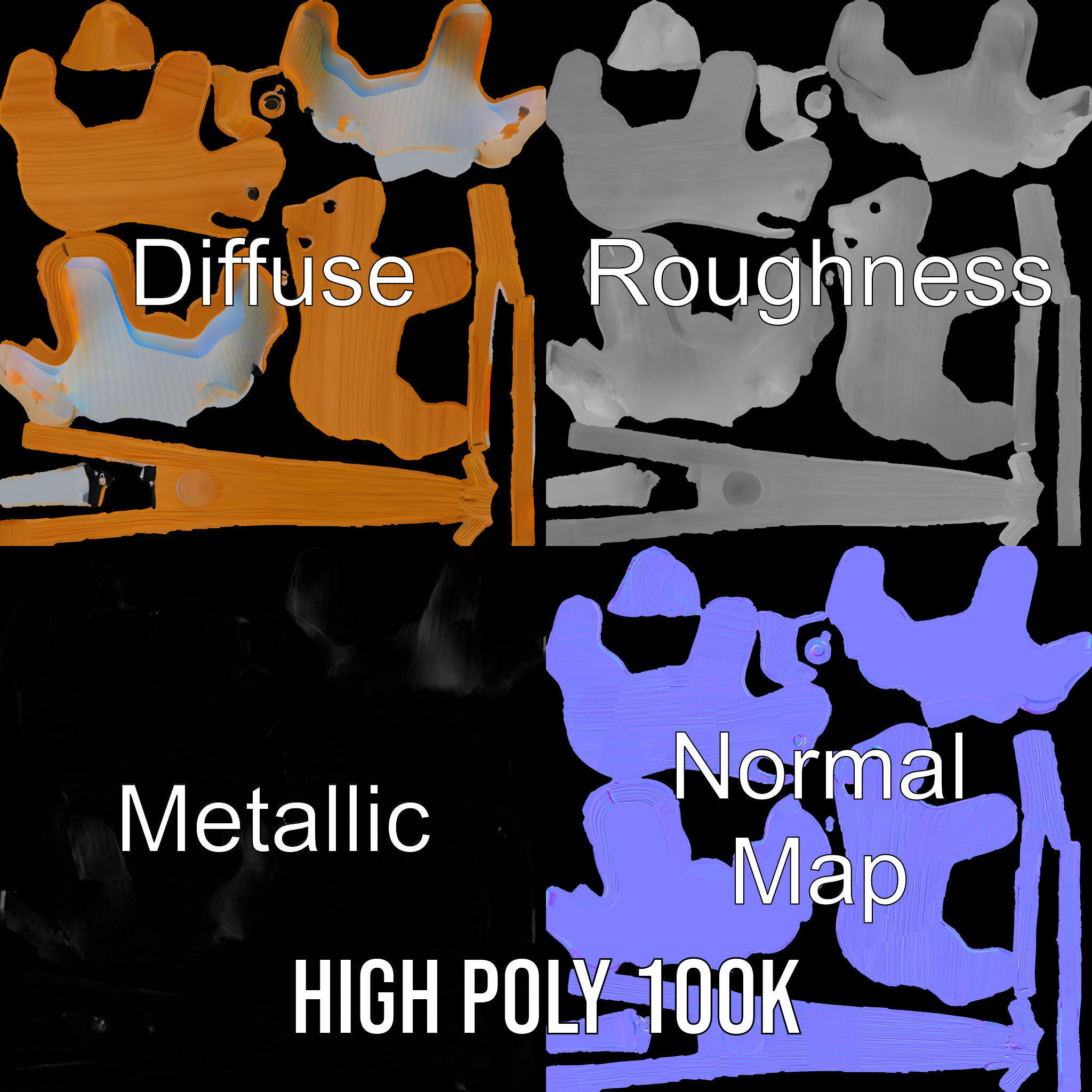 Wooden Toy Animal Model Pack Low-poly 3D model_3