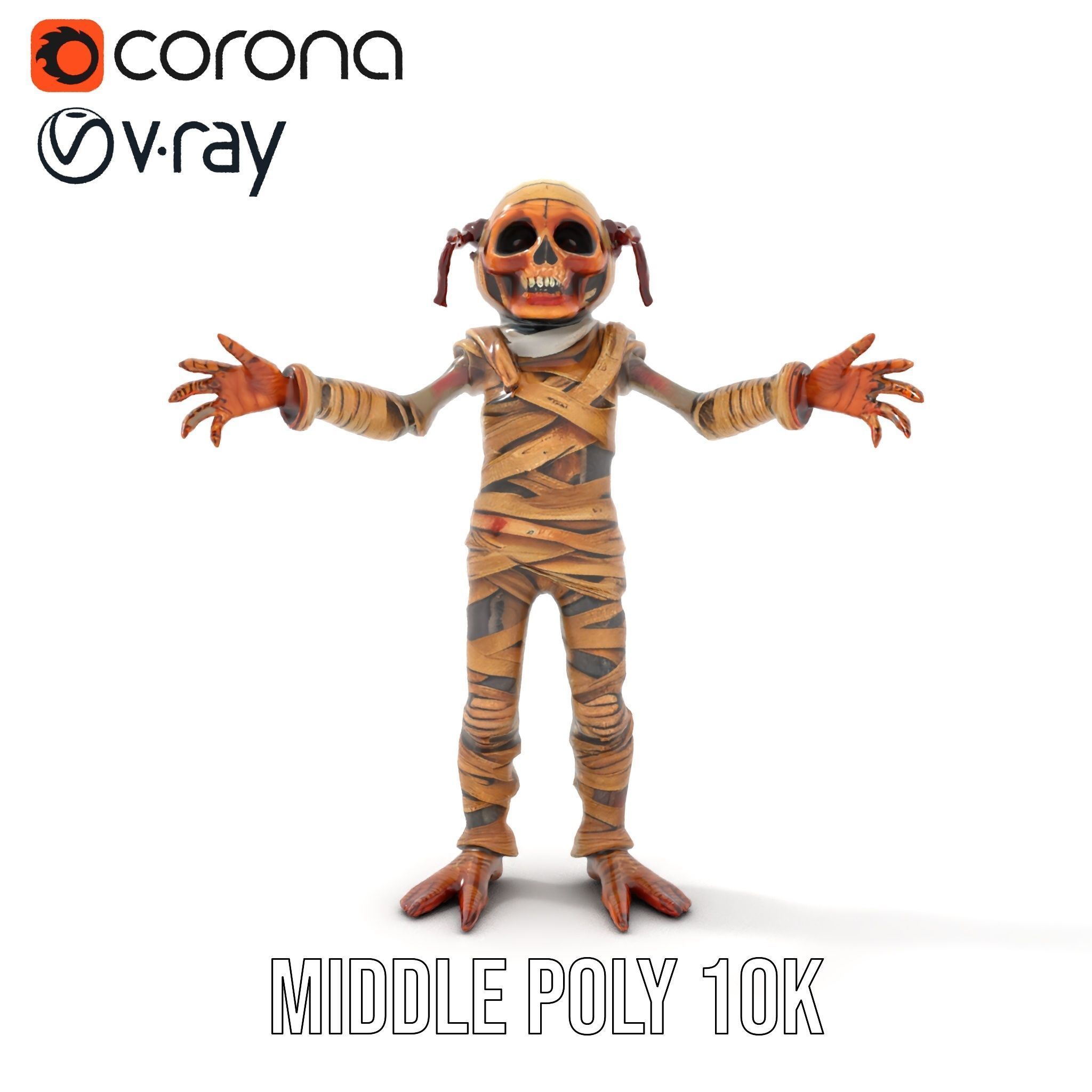 Mummy Skeleton Warrior Rigged and Animated Character Model Low-poly 3D model_15