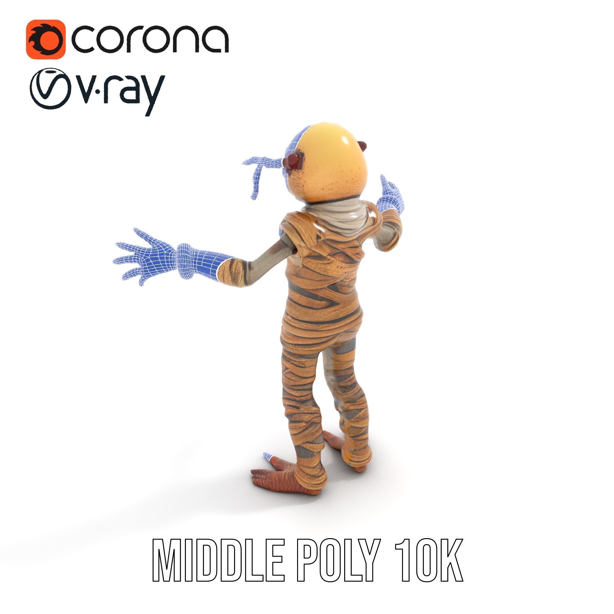 Mummy Skeleton Warrior Rigged and Animated Character Model Low-poly 3D model_32