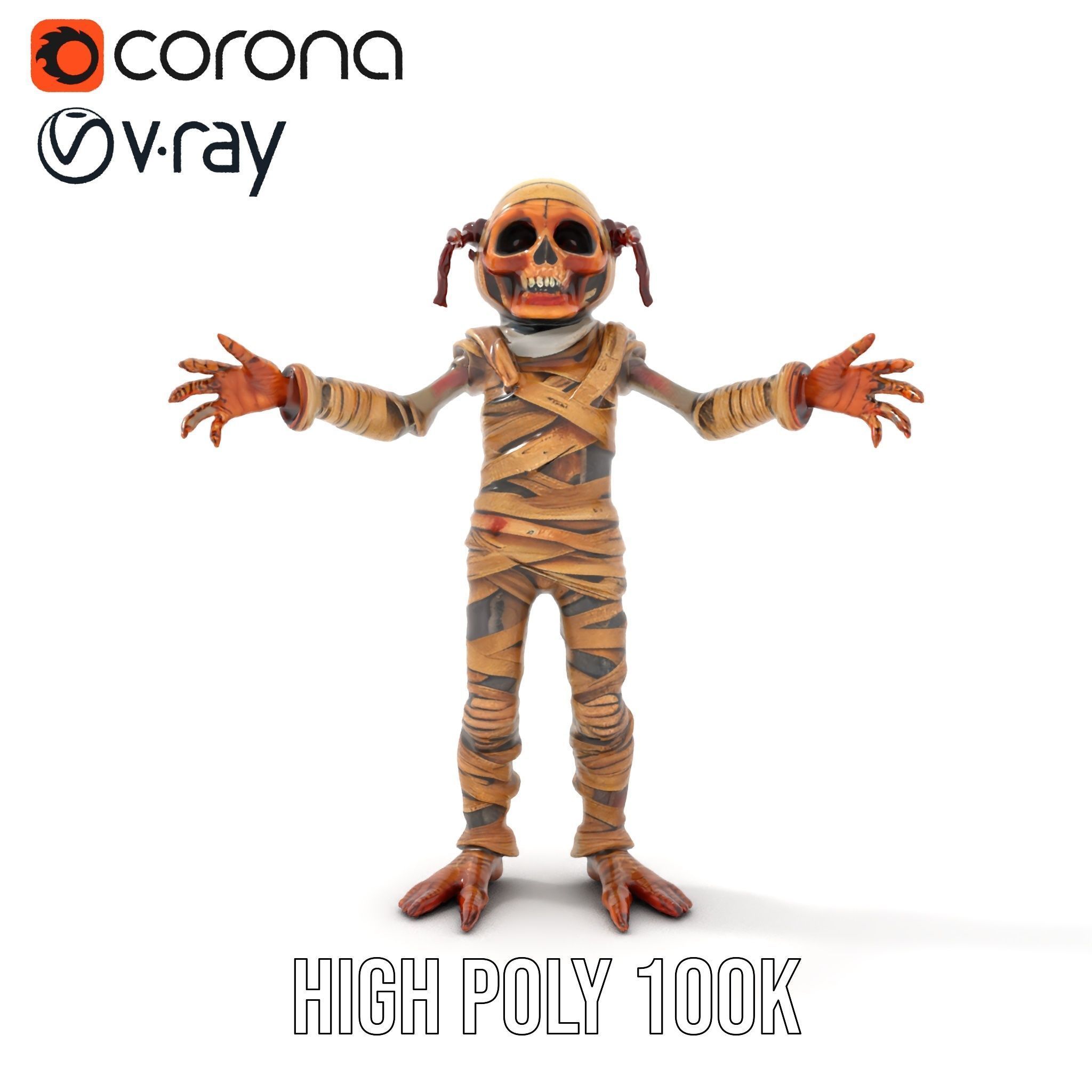 Mummy Skeleton Warrior Rigged and Animated Character Model Low-poly 3D model_33