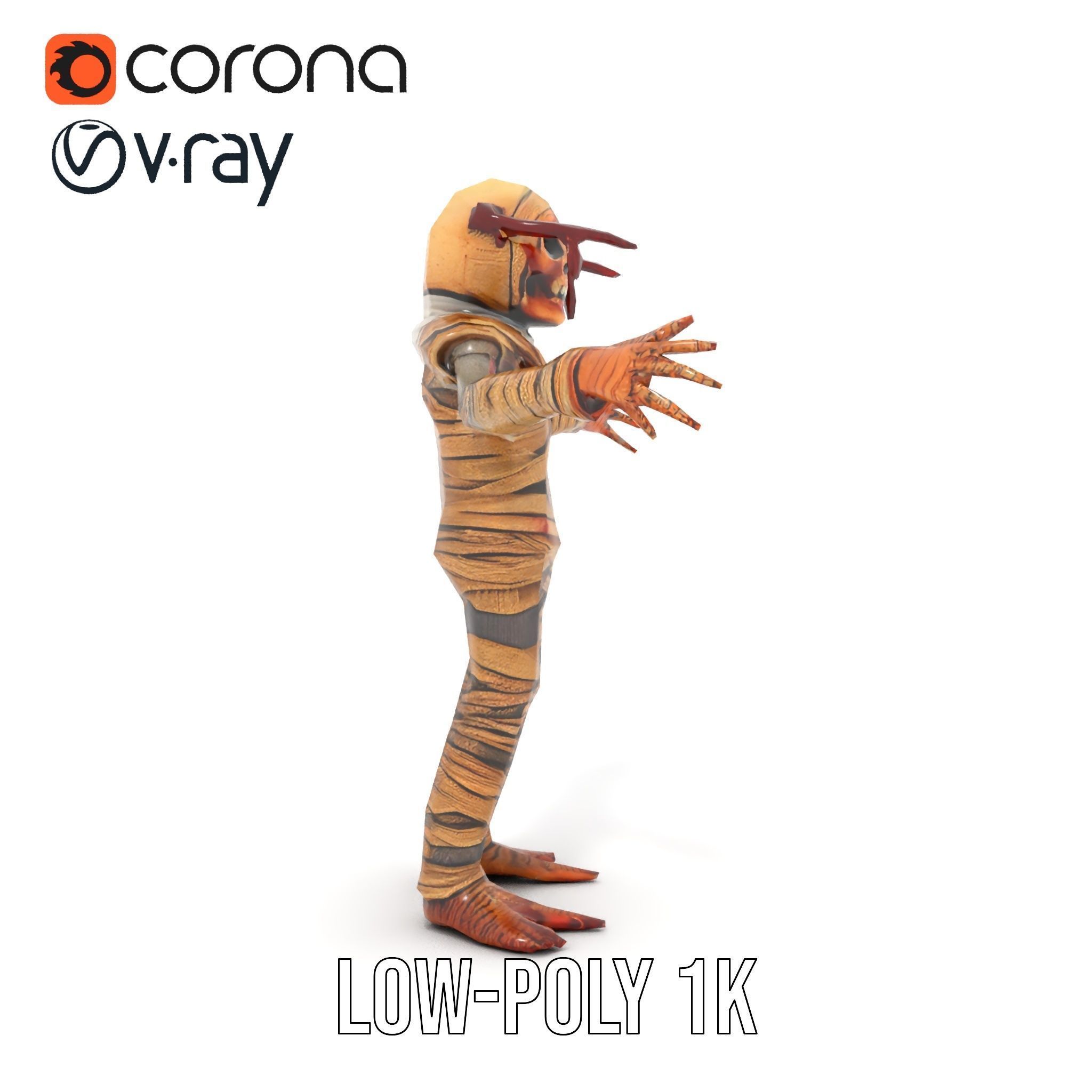 Mummy Skeleton Warrior Rigged and Animated Character Model Low-poly 3D model_19