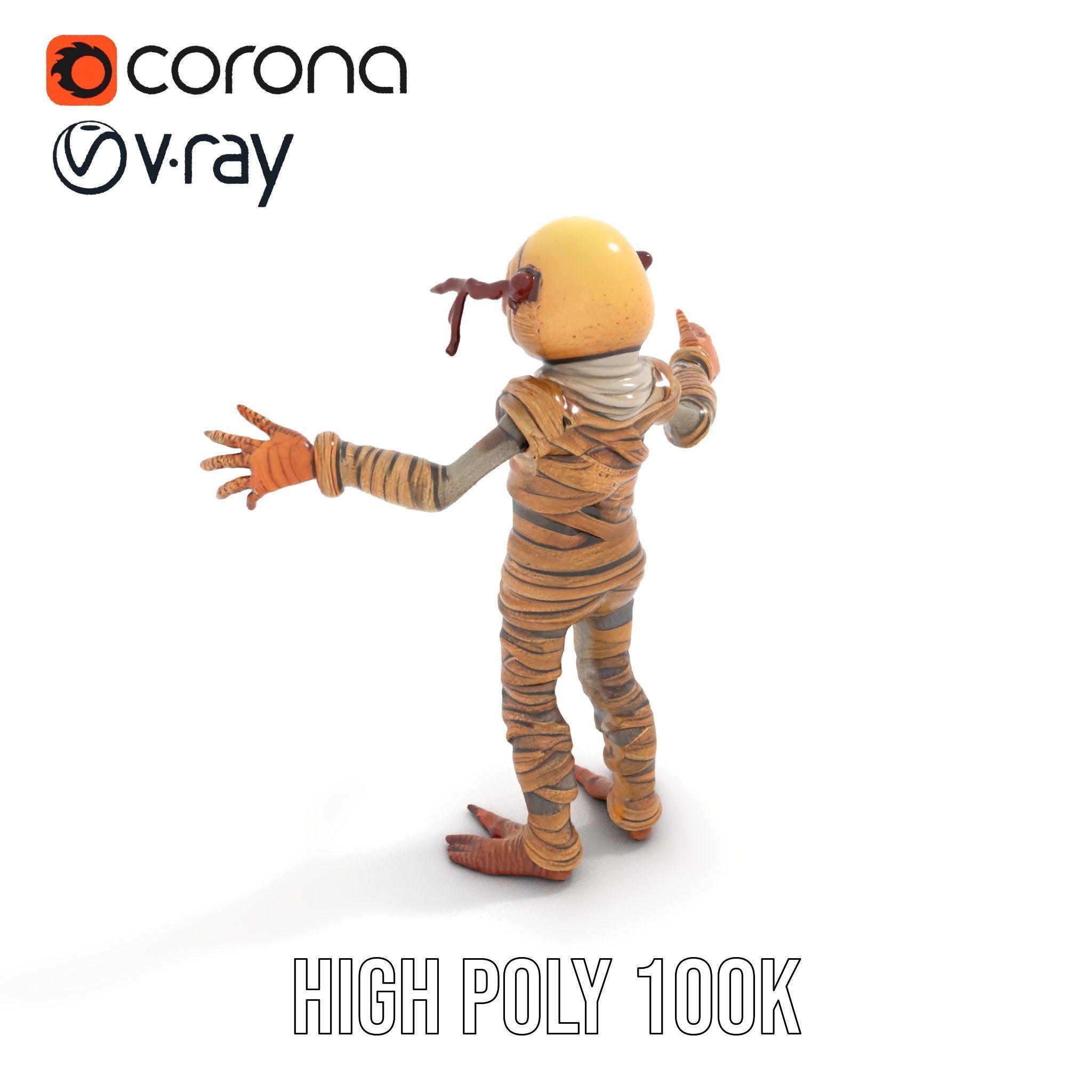 Mummy Skeleton Warrior Rigged and Animated Character Model Low-poly 3D model_17