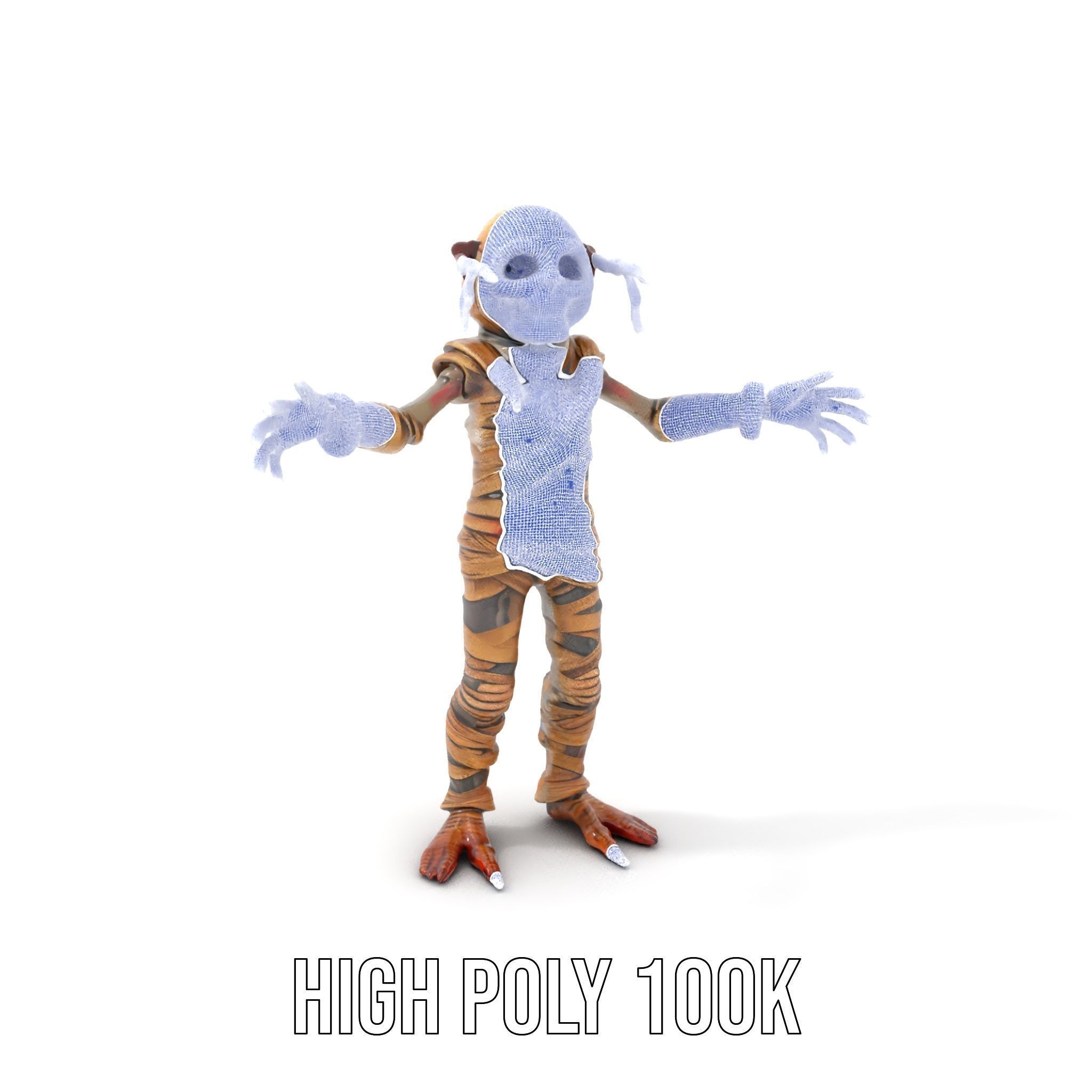 Mummy Skeleton Warrior Rigged and Animated Character Model Low-poly 3D model_4