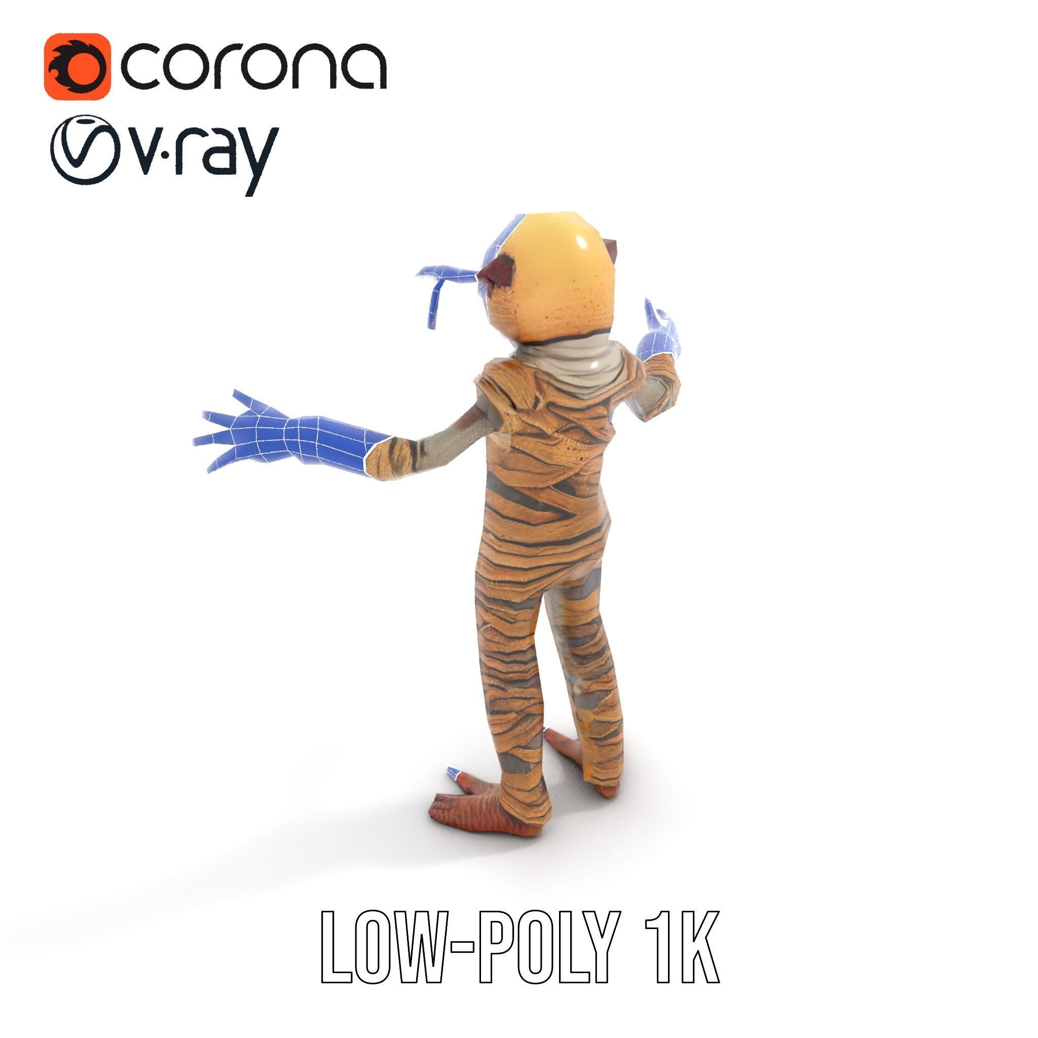 Mummy Skeleton Warrior Rigged and Animated Character Model Low-poly 3D model_30