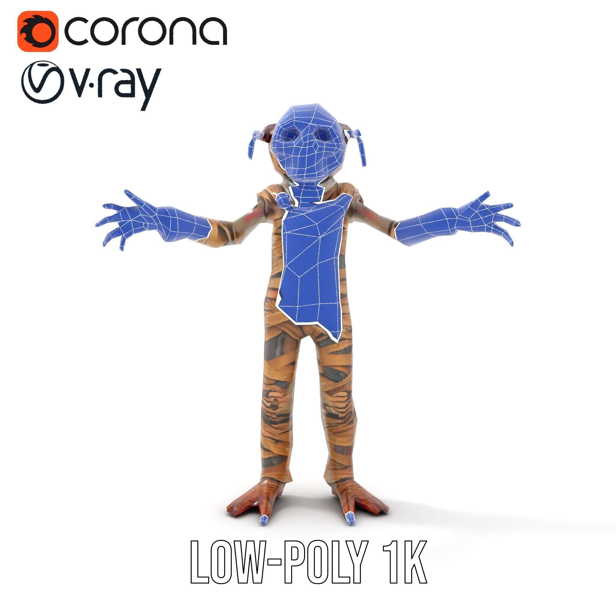 Mummy Skeleton Warrior Rigged and Animated Character Model Low-poly 3D model_14