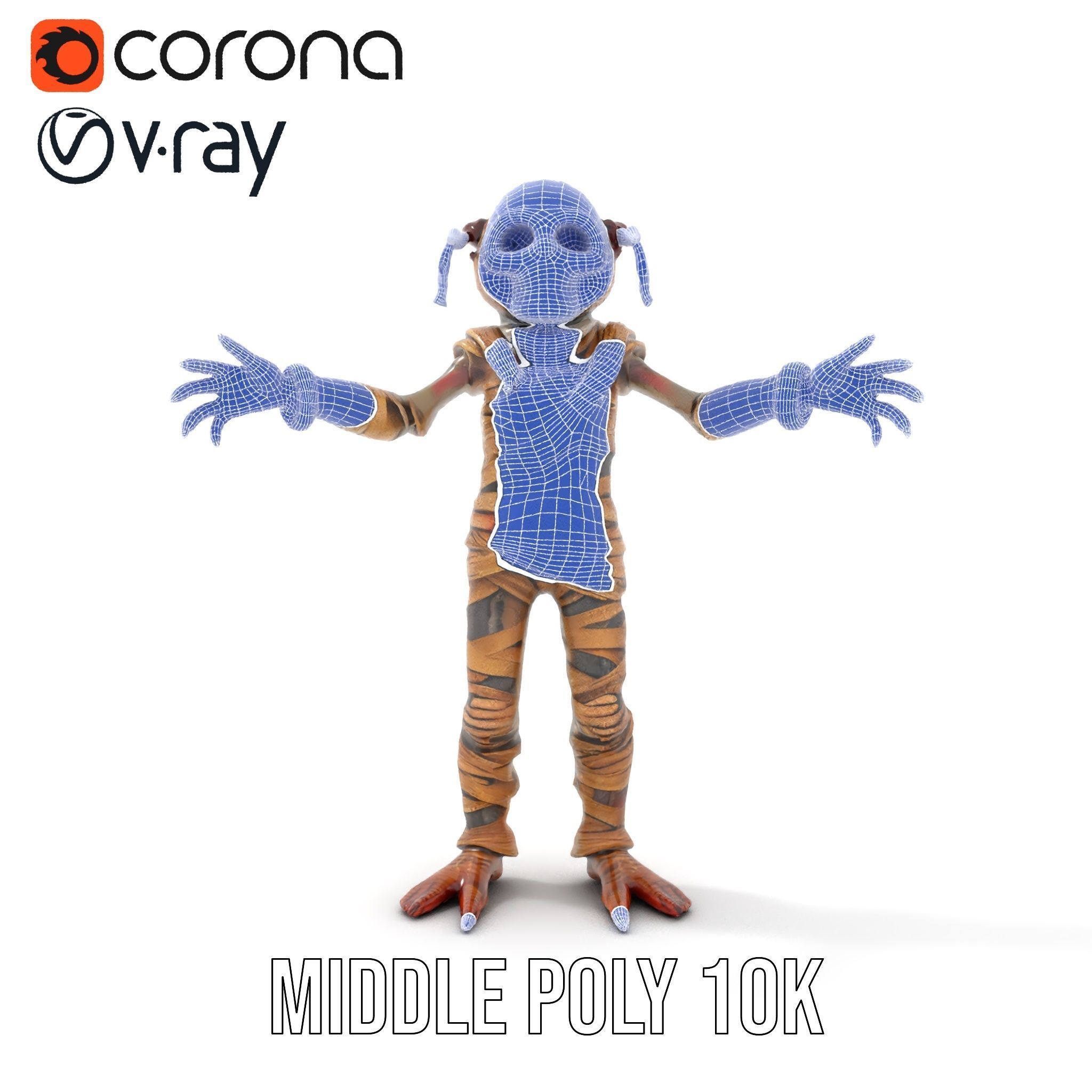 Mummy Skeleton Warrior Rigged and Animated Character Model Low-poly 3D model_24