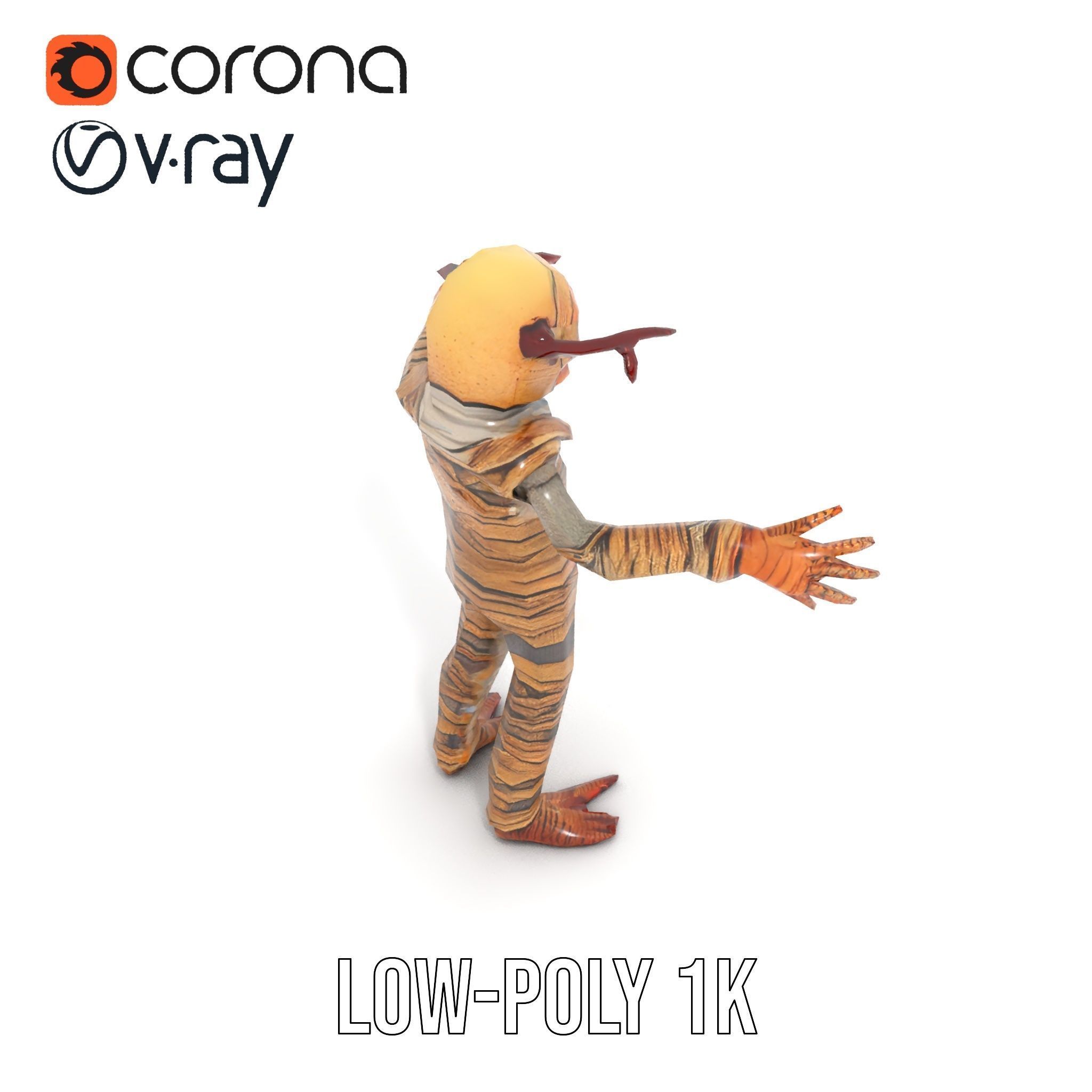 Mummy Skeleton Warrior Rigged and Animated Character Model Low-poly 3D model_16