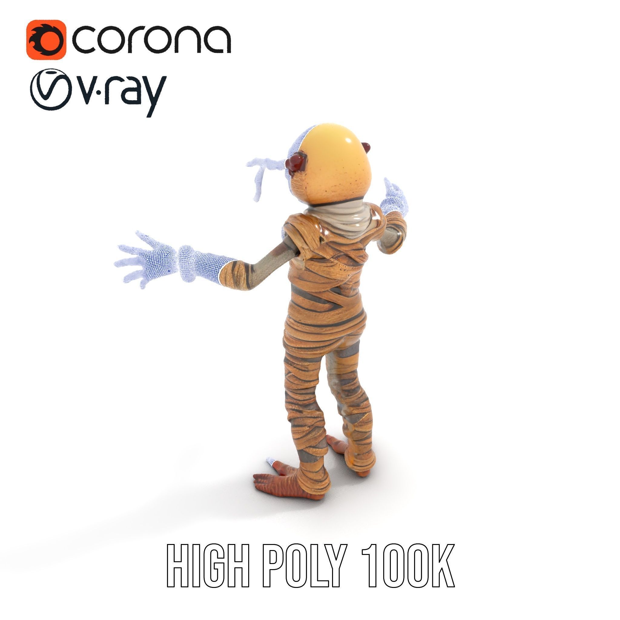 Mummy Skeleton Warrior Rigged and Animated Character Model Low-poly 3D model_20