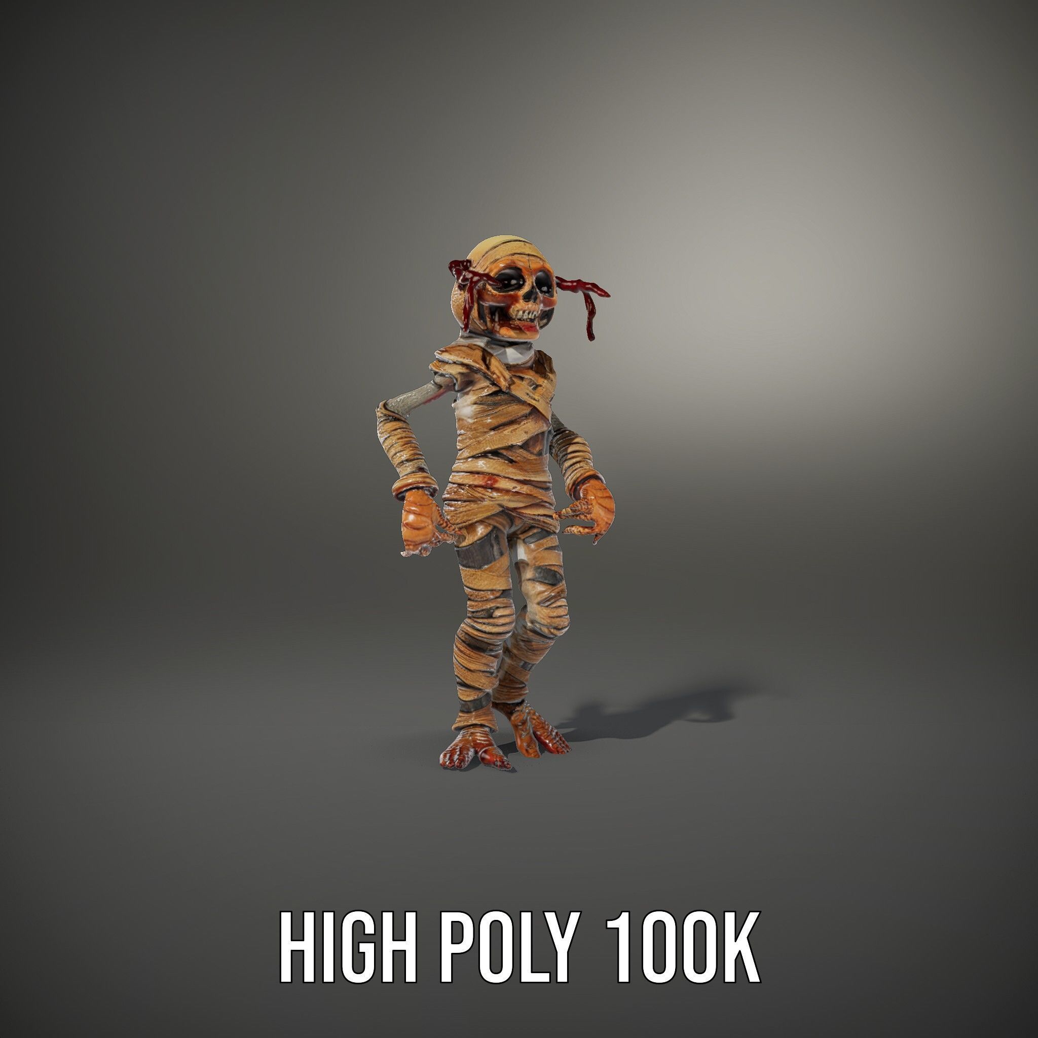 Mummy Skeleton Warrior Rigged and Animated Character Model Low-poly 3D model_12