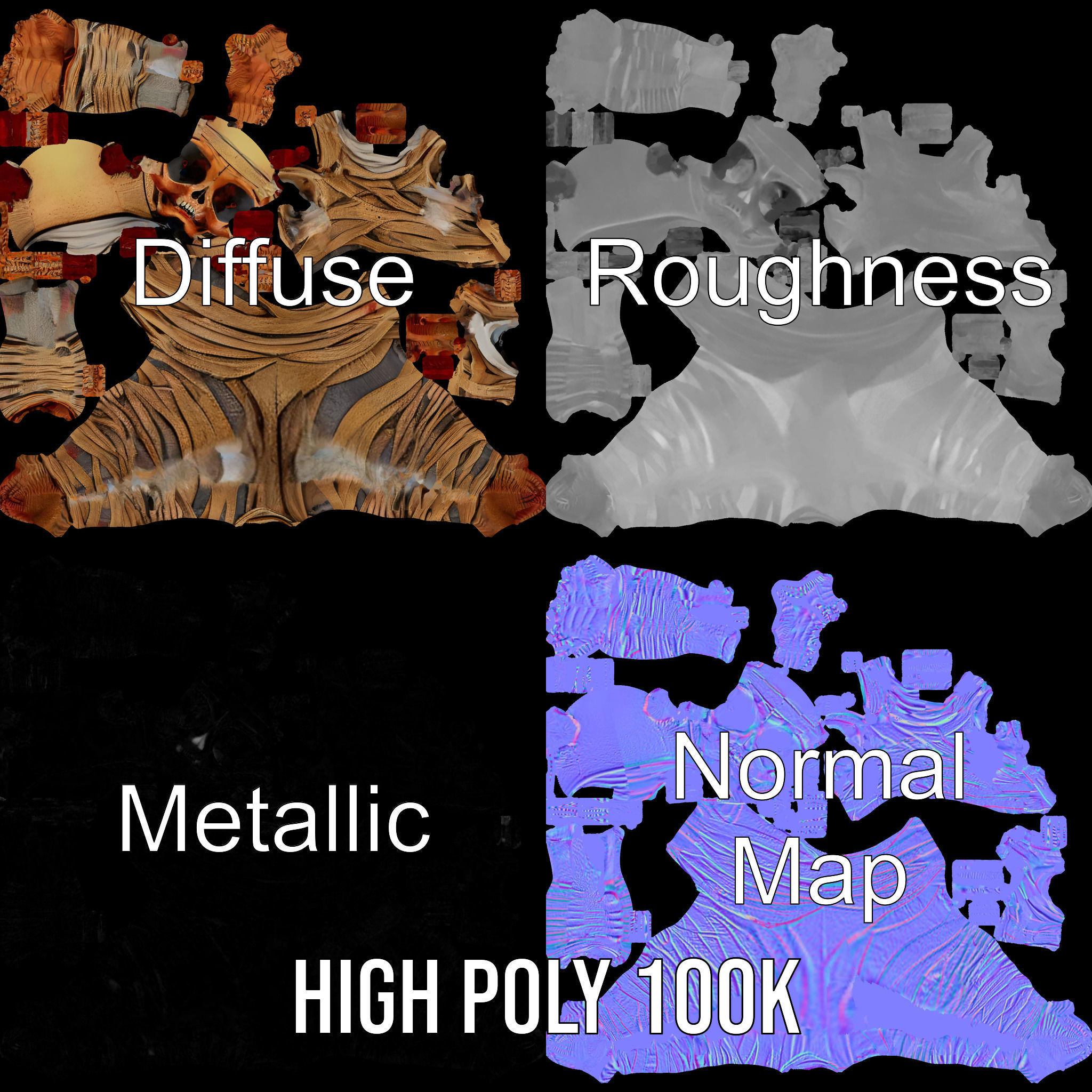 Mummy Skeleton Warrior Rigged and Animated Character Model Low-poly 3D model_3