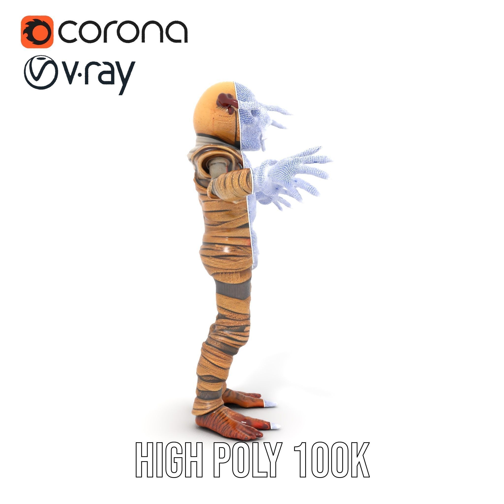 Mummy Skeleton Warrior Rigged and Animated Character Model Low-poly 3D model_36